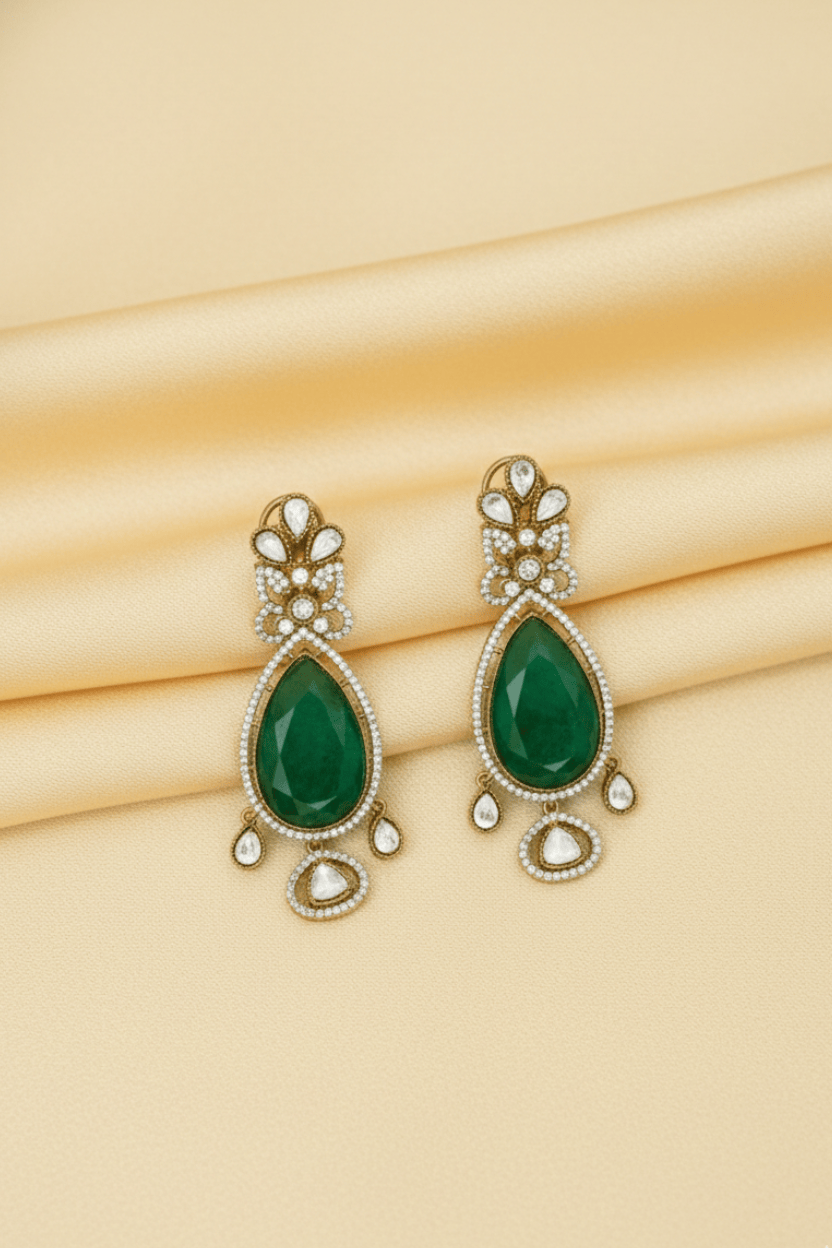 Mataari Earrings Royal Emerald Chandelier Earrings — Luxury Bridal & Party Jewelry