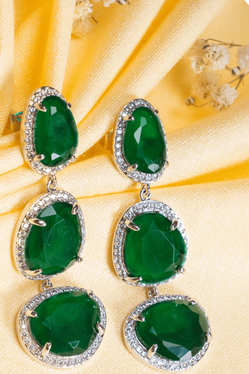Mataari Earrings Triple Ruby Glam Drop Earrings — Bold, Elegant & Radiant