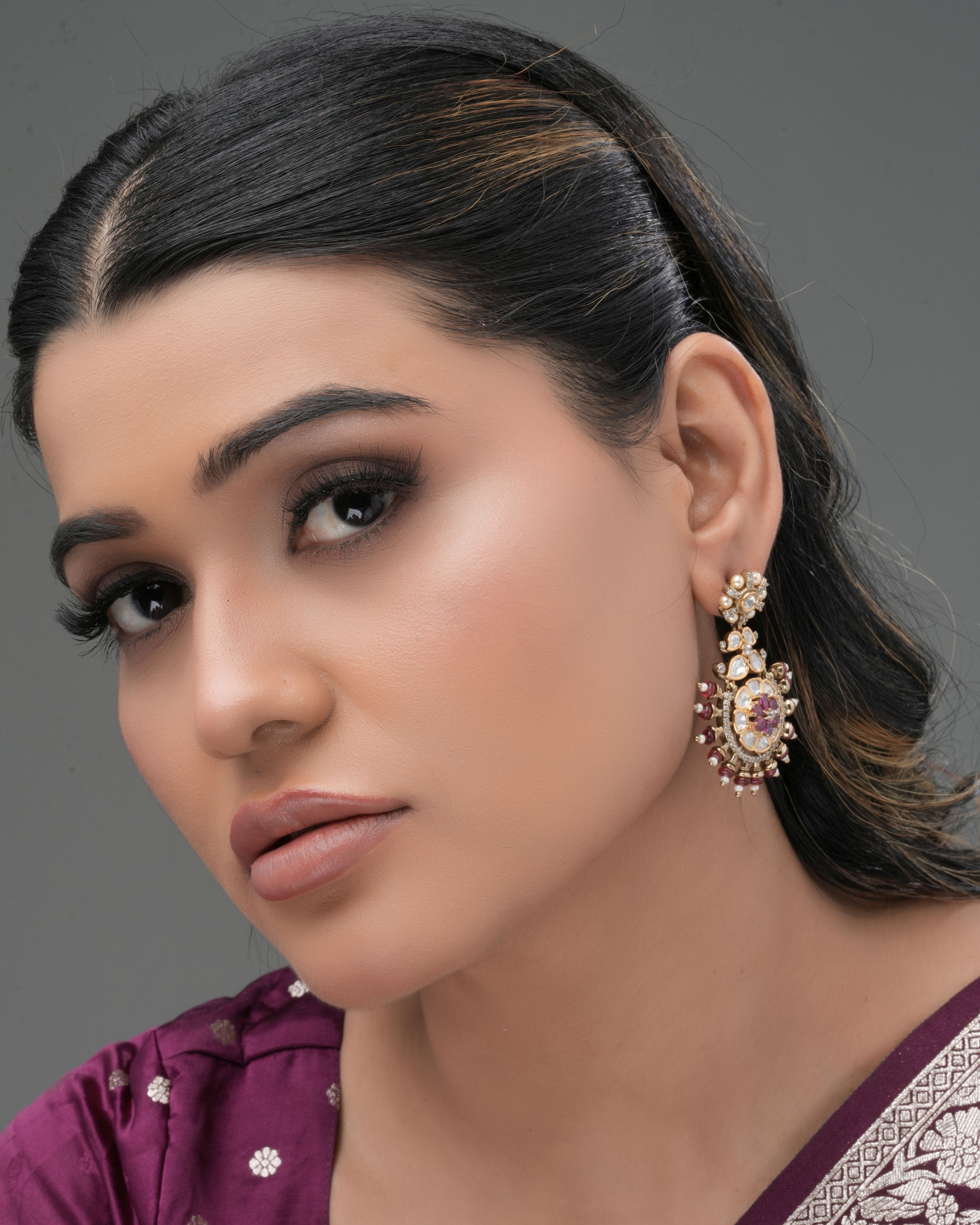 Mataari Earrings Handmade Crimson Mosaic Mozanite Stud Earrings