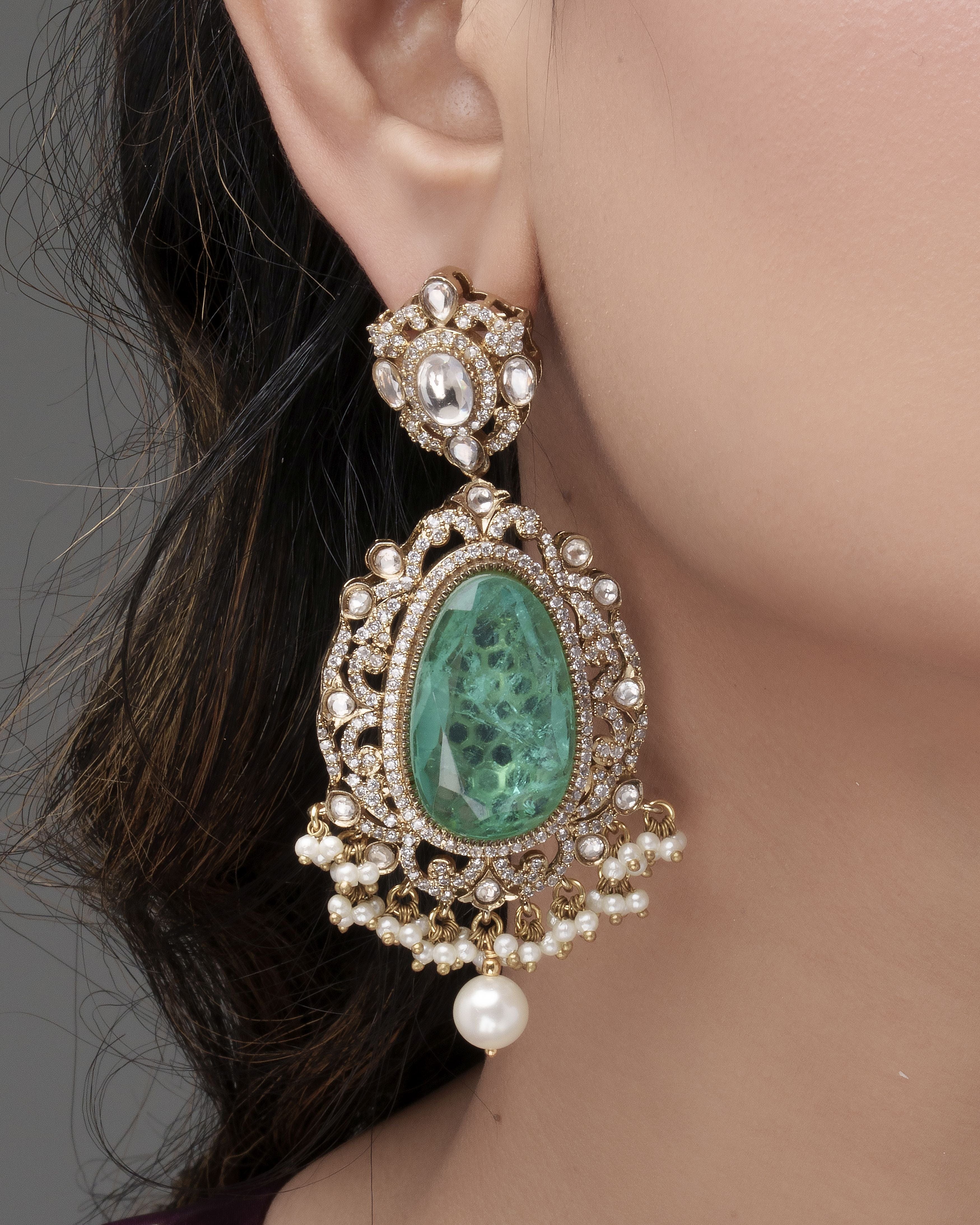 Mataari Earrings Handmade Green Doublet Cascade Earrings