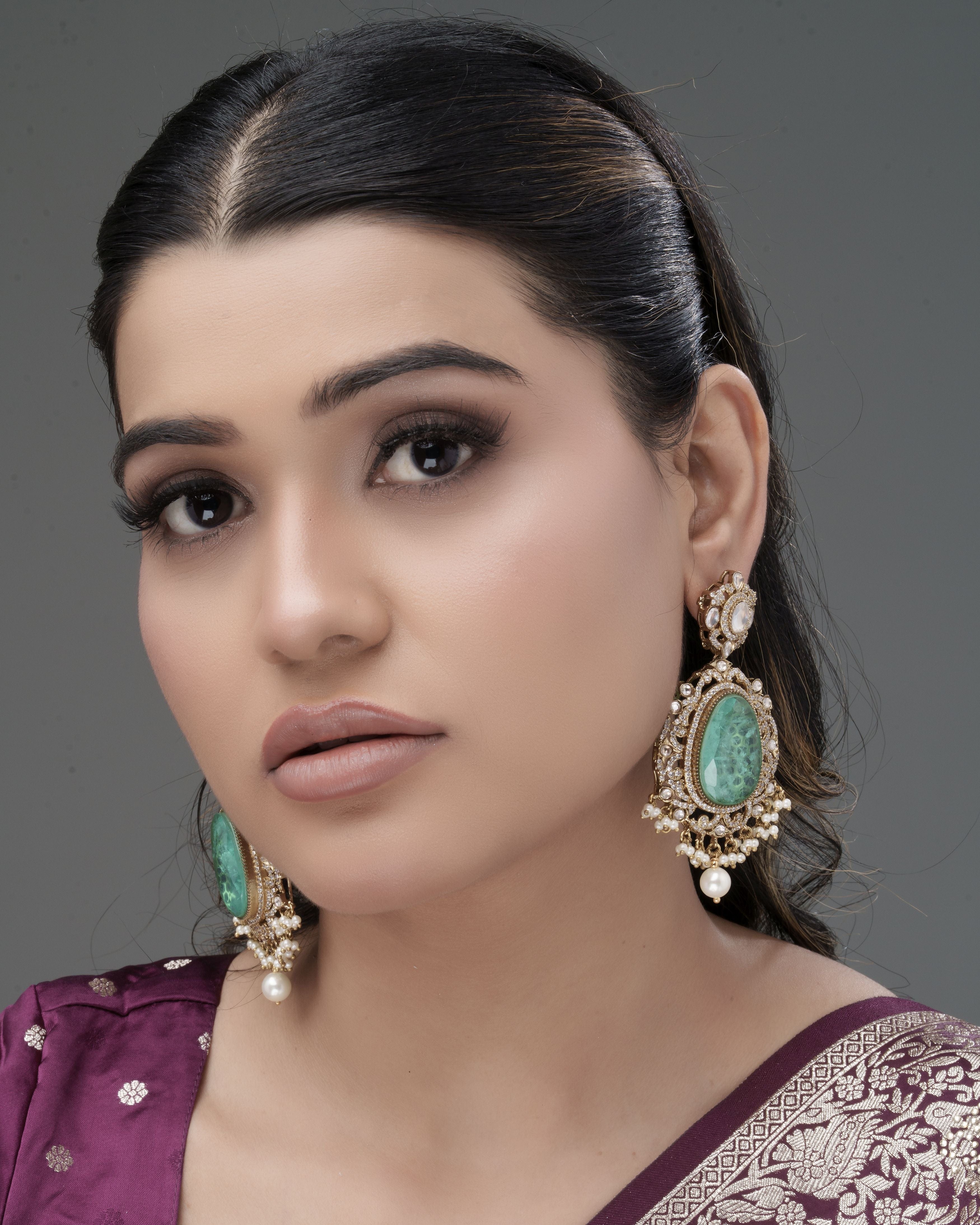 Mataari Earrings Handmade Green Doublet Cascade Earrings