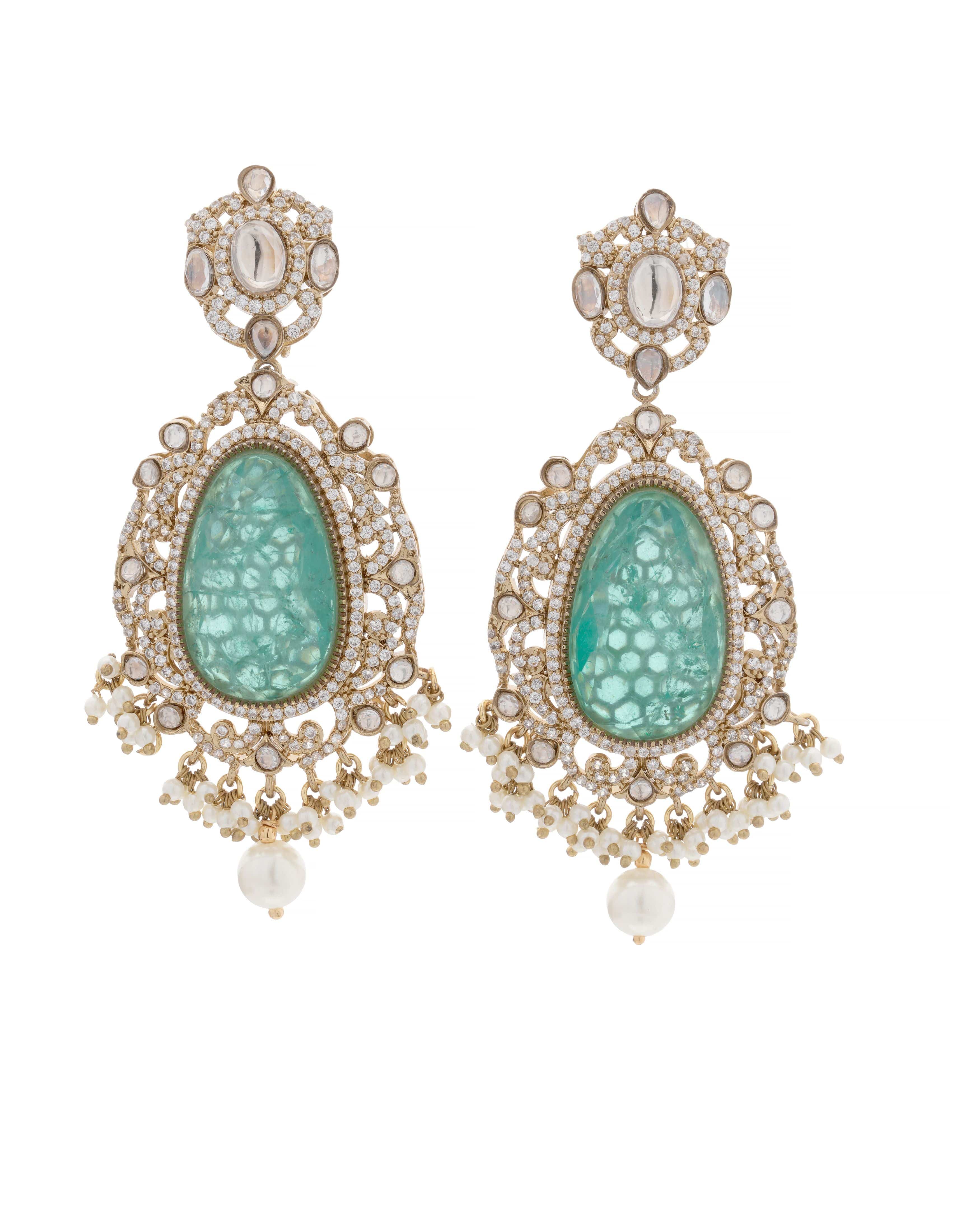 Mataari Earrings Handmade Green Doublet Cascade Earrings