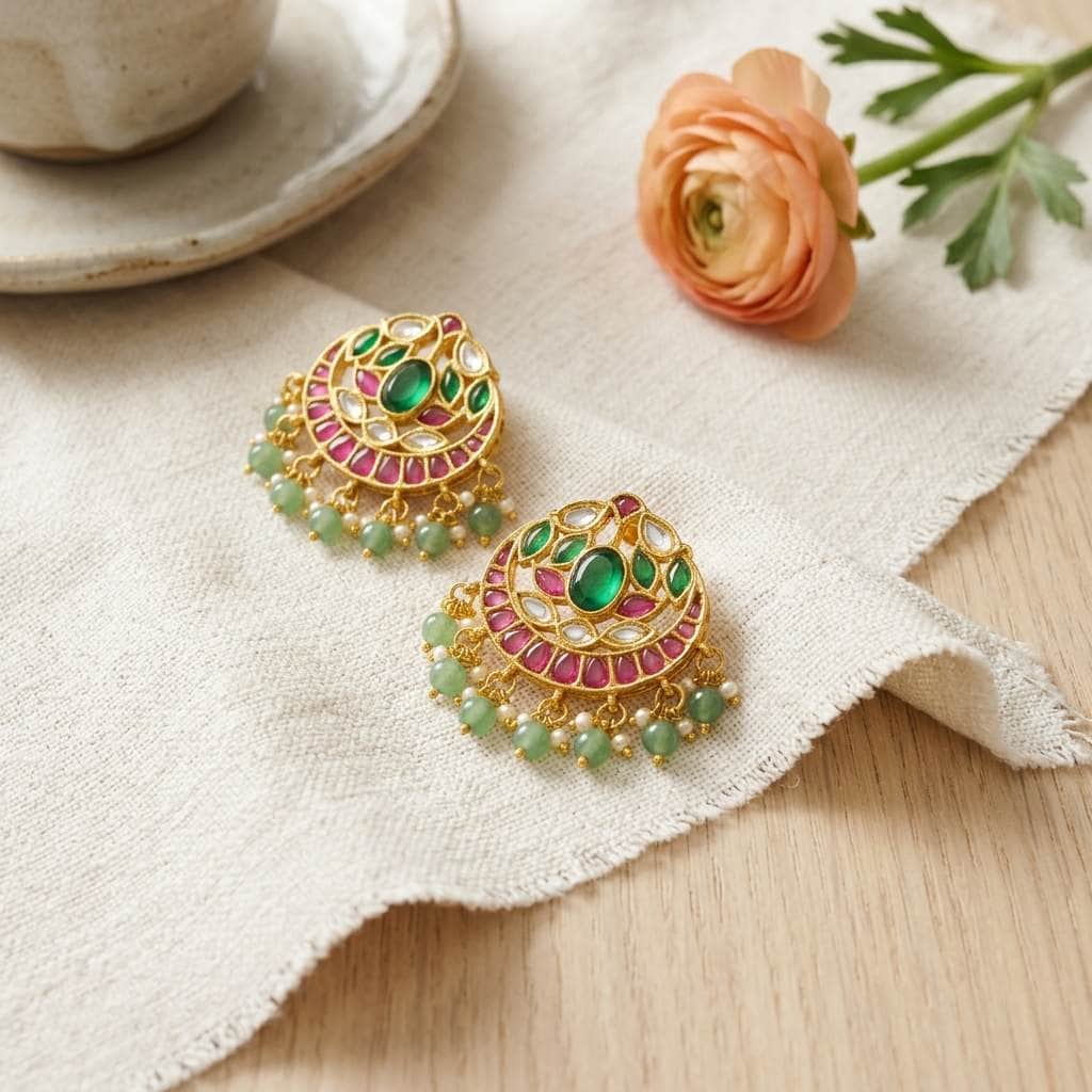 Mataari Earrings Kundan Polki Gold Pearl Beaded Tiny Small Stud Earrings