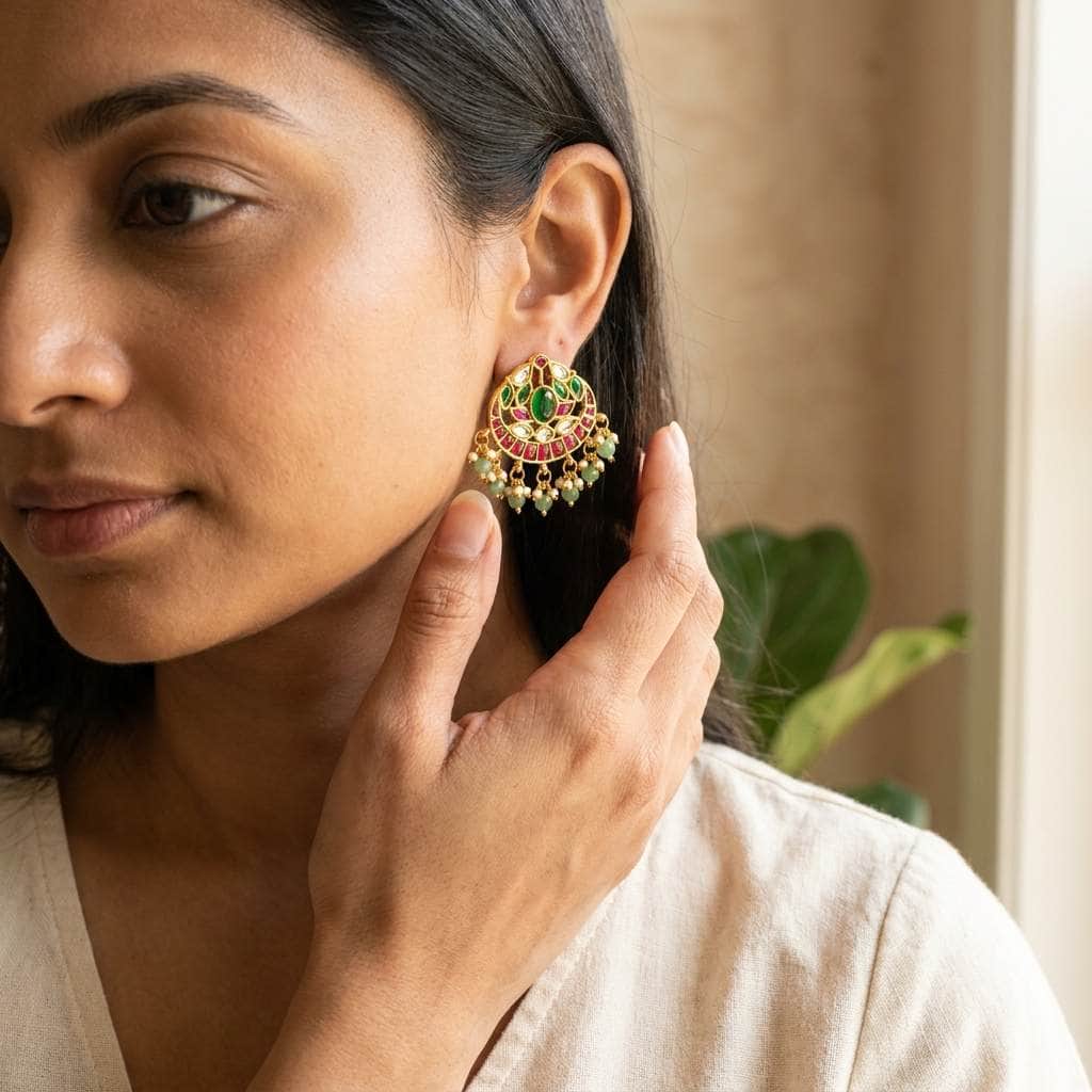 Mataari Earrings Kundan Polki Gold Pearl Beaded Tiny Small Stud Earrings