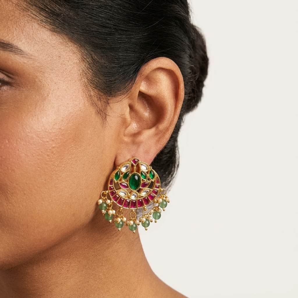 Mataari Earrings Kundan Polki Gold Pearl Beaded Tiny Small Stud Earrings