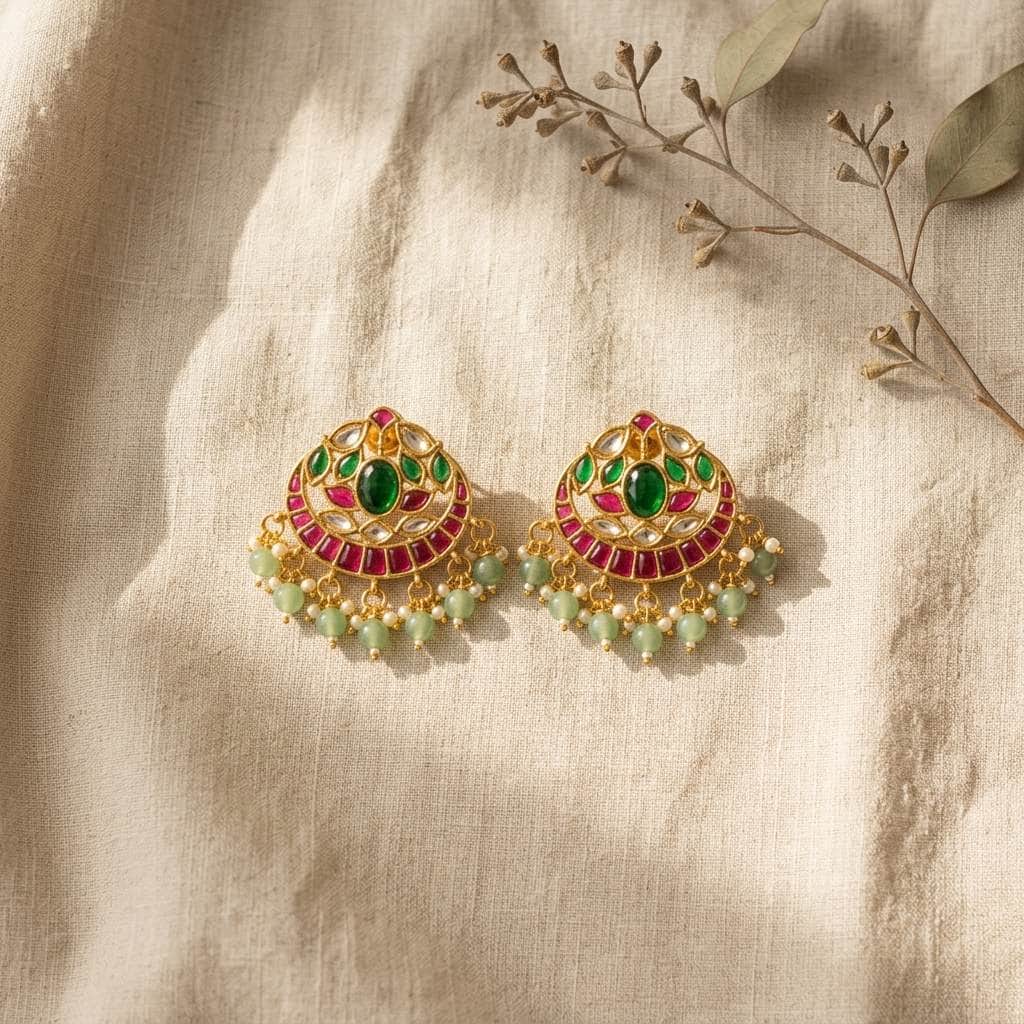 Mataari Earrings Kundan Polki Gold Pearl Beaded Tiny Small Stud Earrings