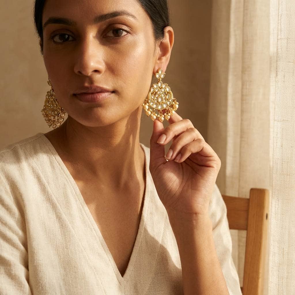 Mataari Earrings Pearl Beaded Kundan Polki Gold Tiny Small Stud Earrings