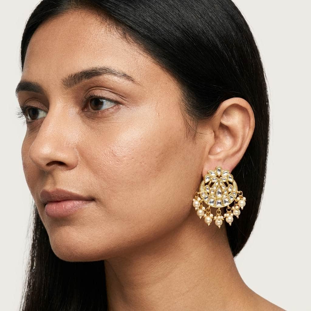 Mataari Earrings Pearl Beaded Kundan Polki Gold Tiny Small Stud Earrings
