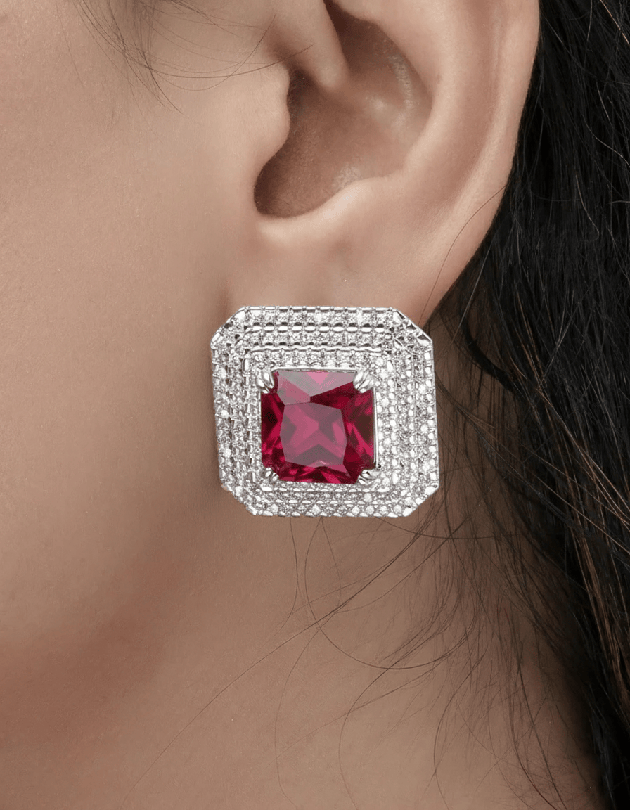 Mataari Earrings Emerald Prism Square Stud Earrings