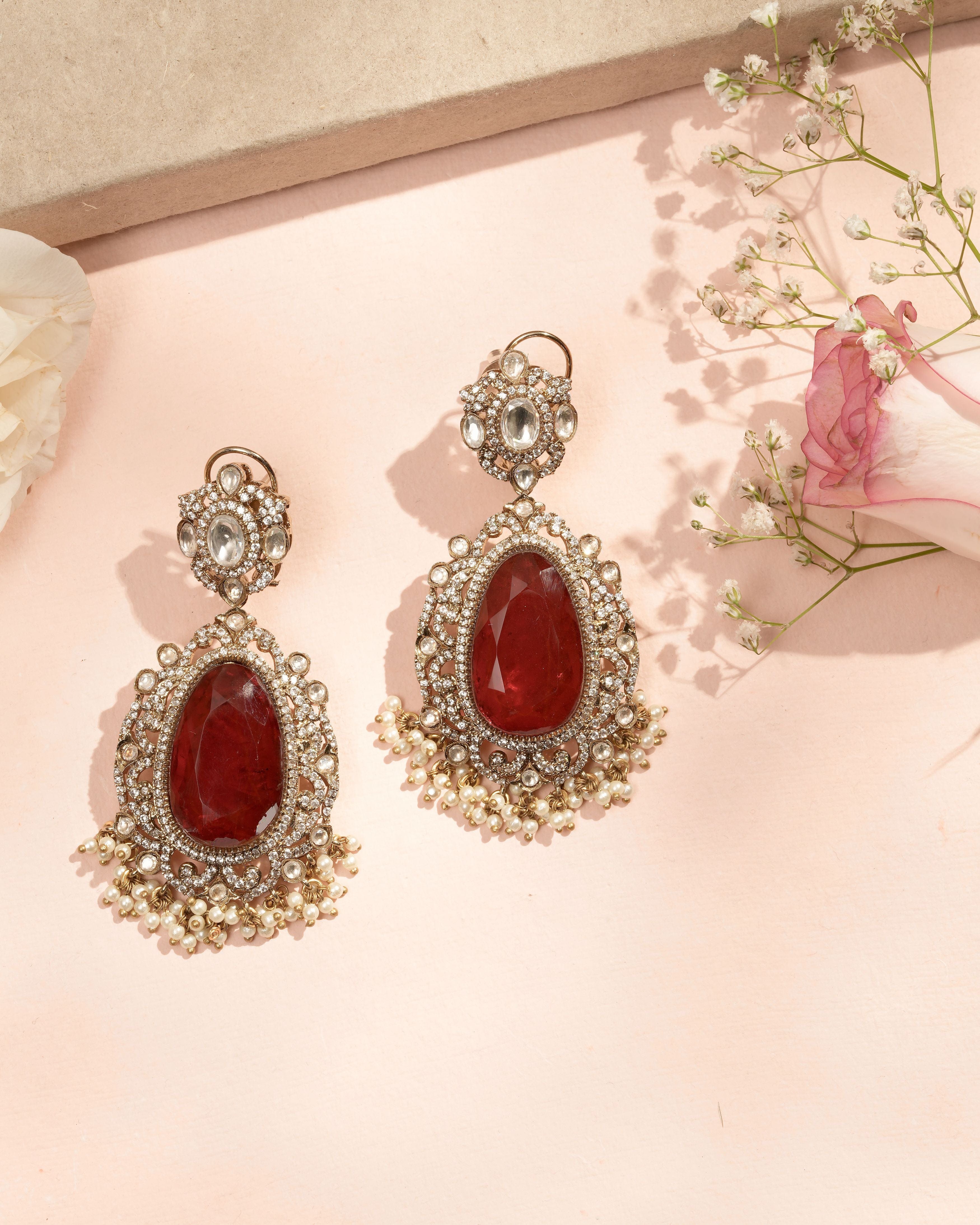Mataari Earrings Handmade Green Doublet Cascade Earrings