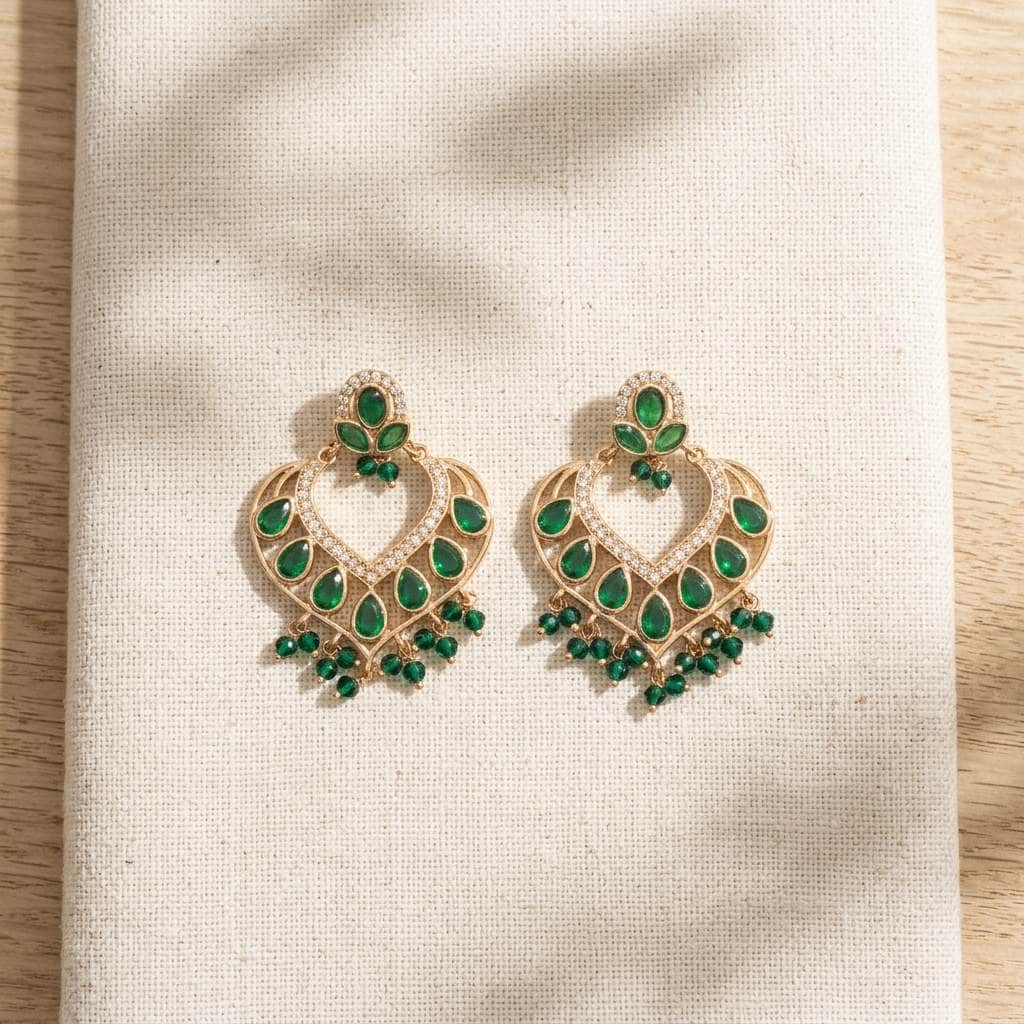 Mataari Earrings Rose Gold Crystal Cubic Zirconia Chandbali Beaded Earrings