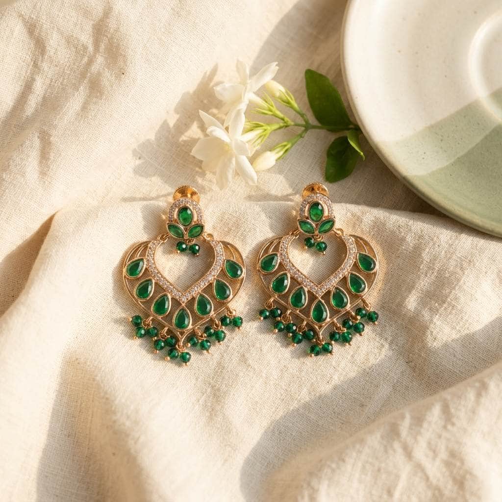 Mataari Earrings Rose Gold Crystal Cubic Zirconia Chandbali Beaded Earrings