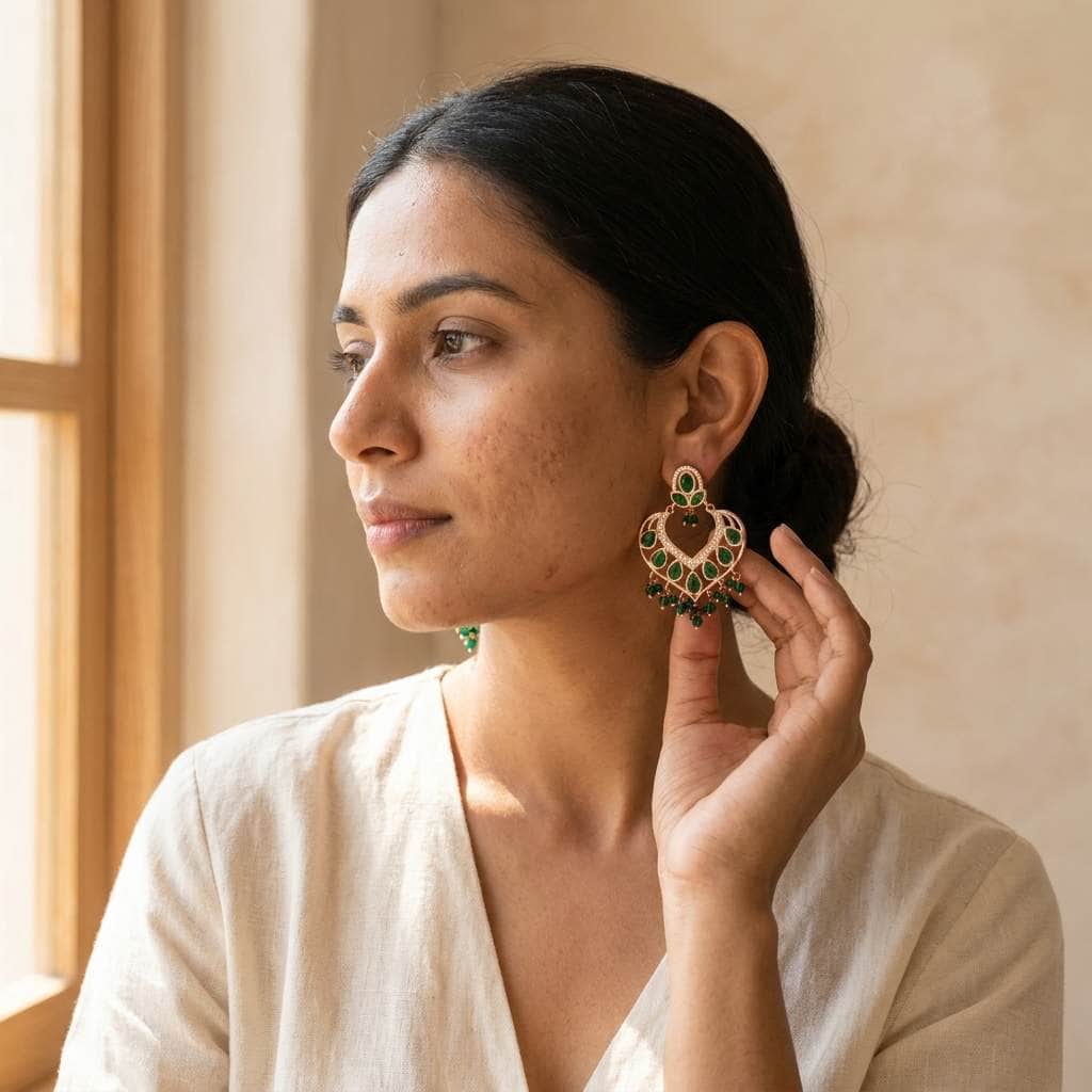 Mataari Earrings Rose Gold Crystal Cubic Zirconia Chandbali Beaded Earrings