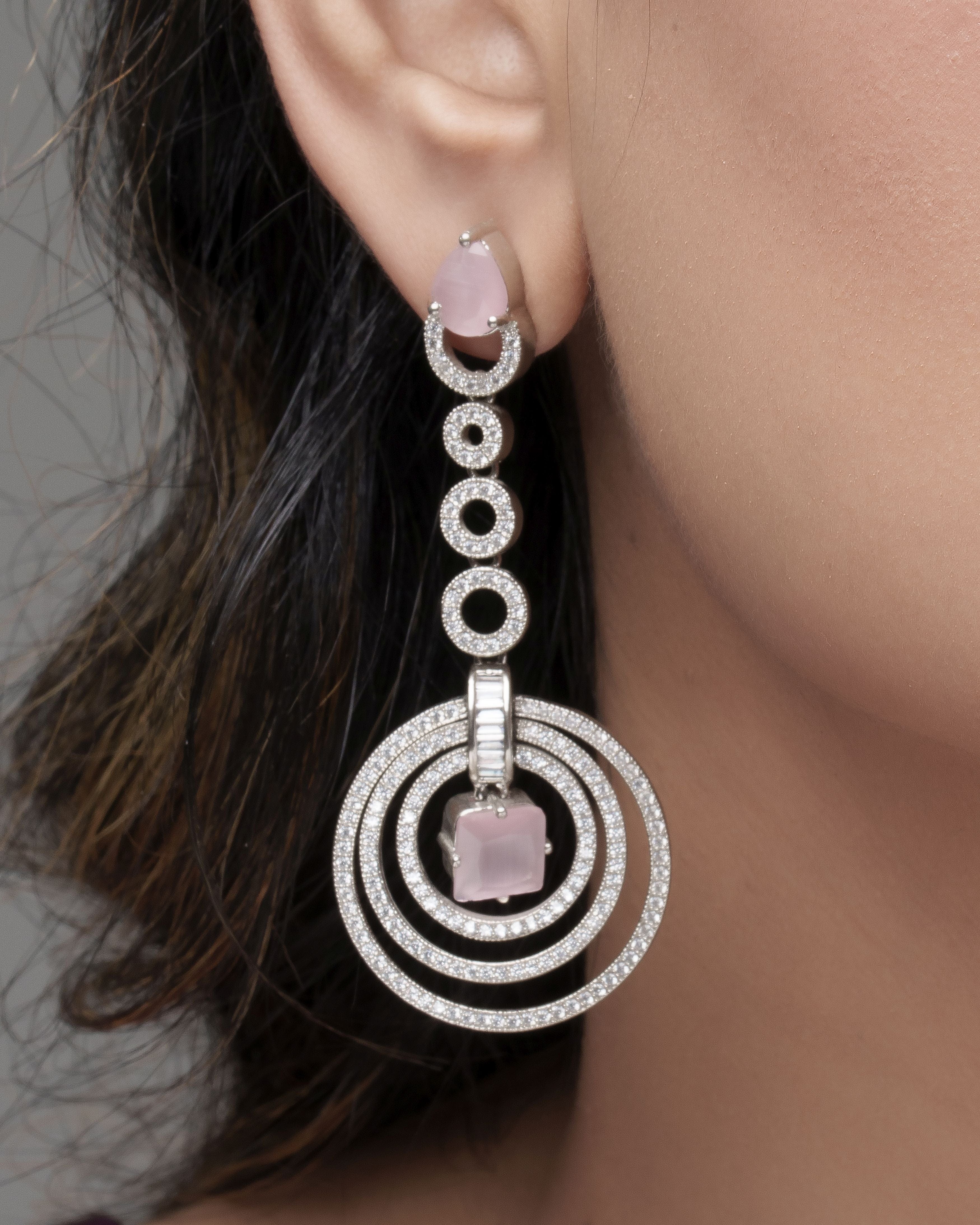 Mataari Earrings Rose Spiral Overlap Chandelier Earrings