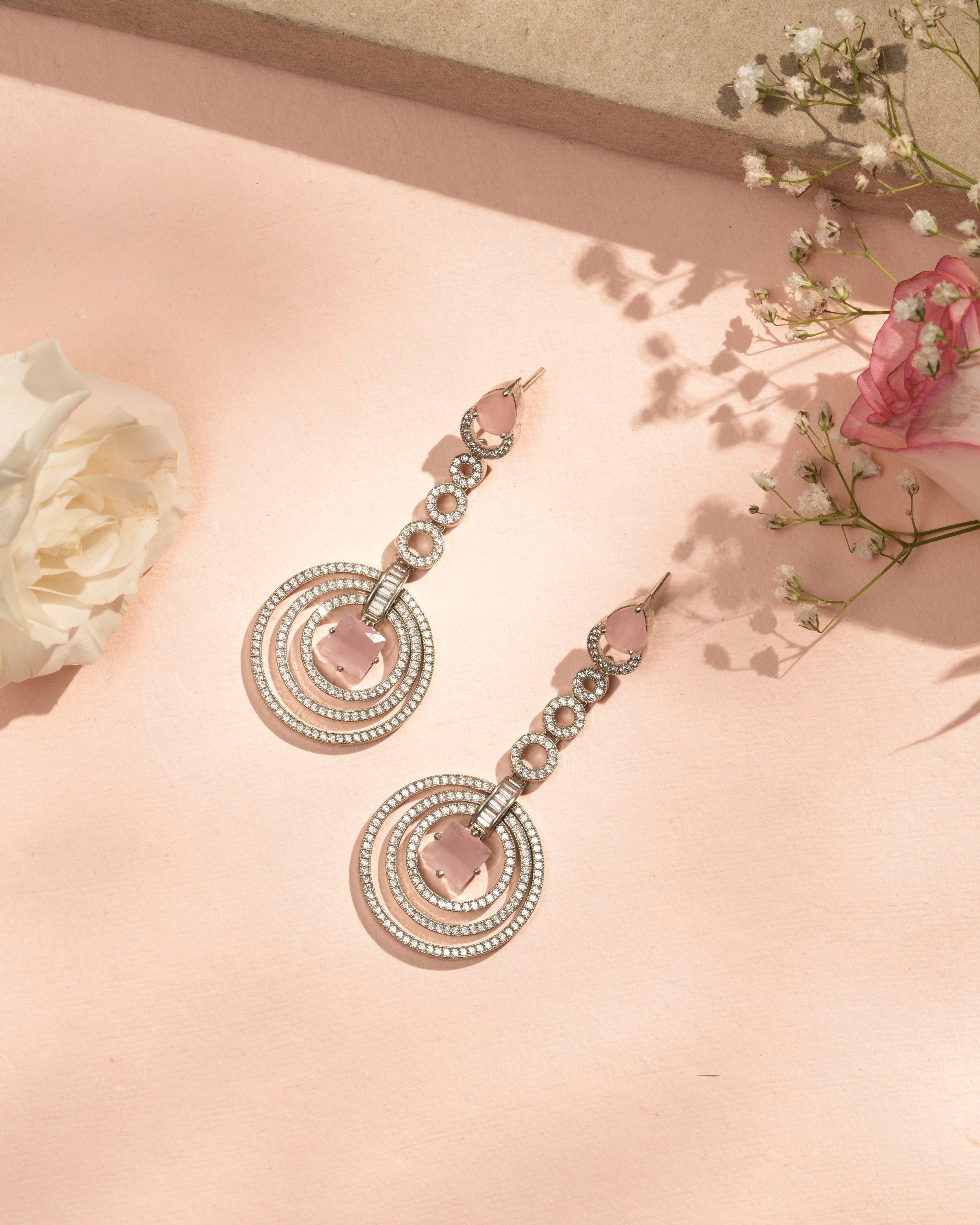 Mataari Earrings Rose Spiral Overlap Chandelier Earrings