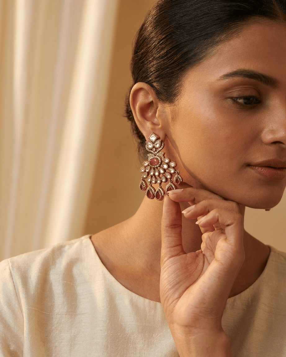 Mataari Earrings Ruby Kundan Polki Moissanite Chandbali Emerald Teardrop Bridal Earrings