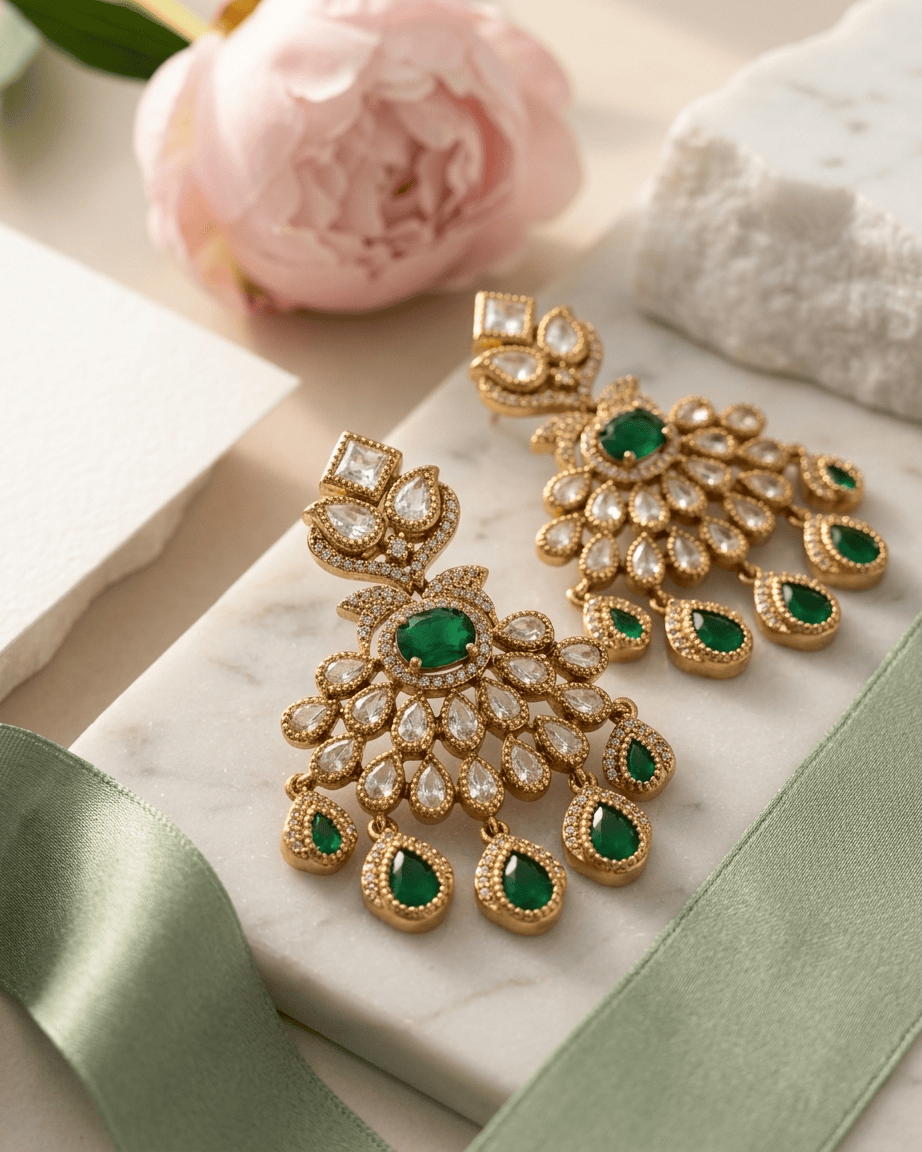 Mataari Earrings Ruby Kundan Polki Moissanite Chandbali Emerald Teardrop Bridal Earrings