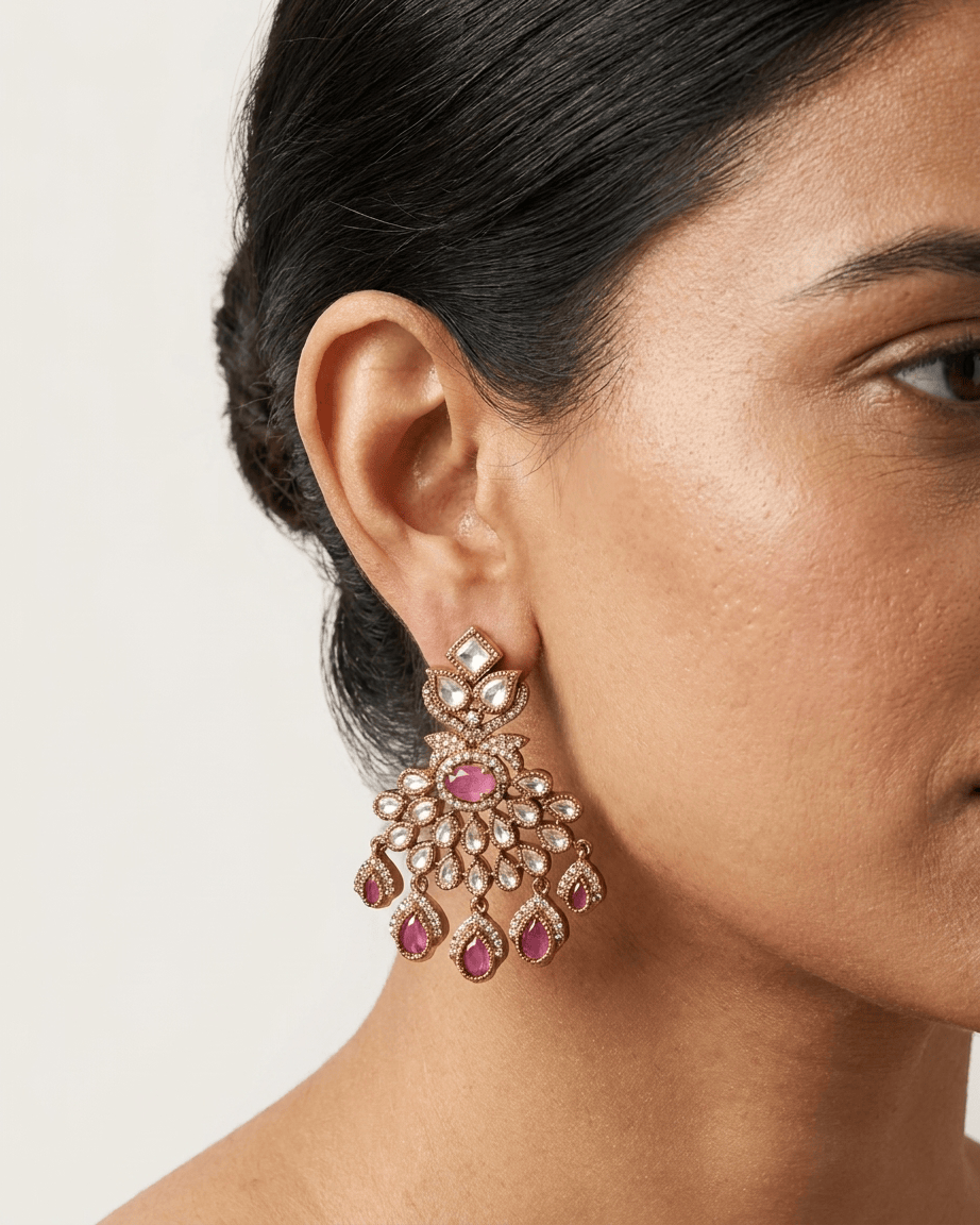 Mataari Earrings Ruby Kundan Polki Moissanite Chandbali Emerald Teardrop Bridal Earrings