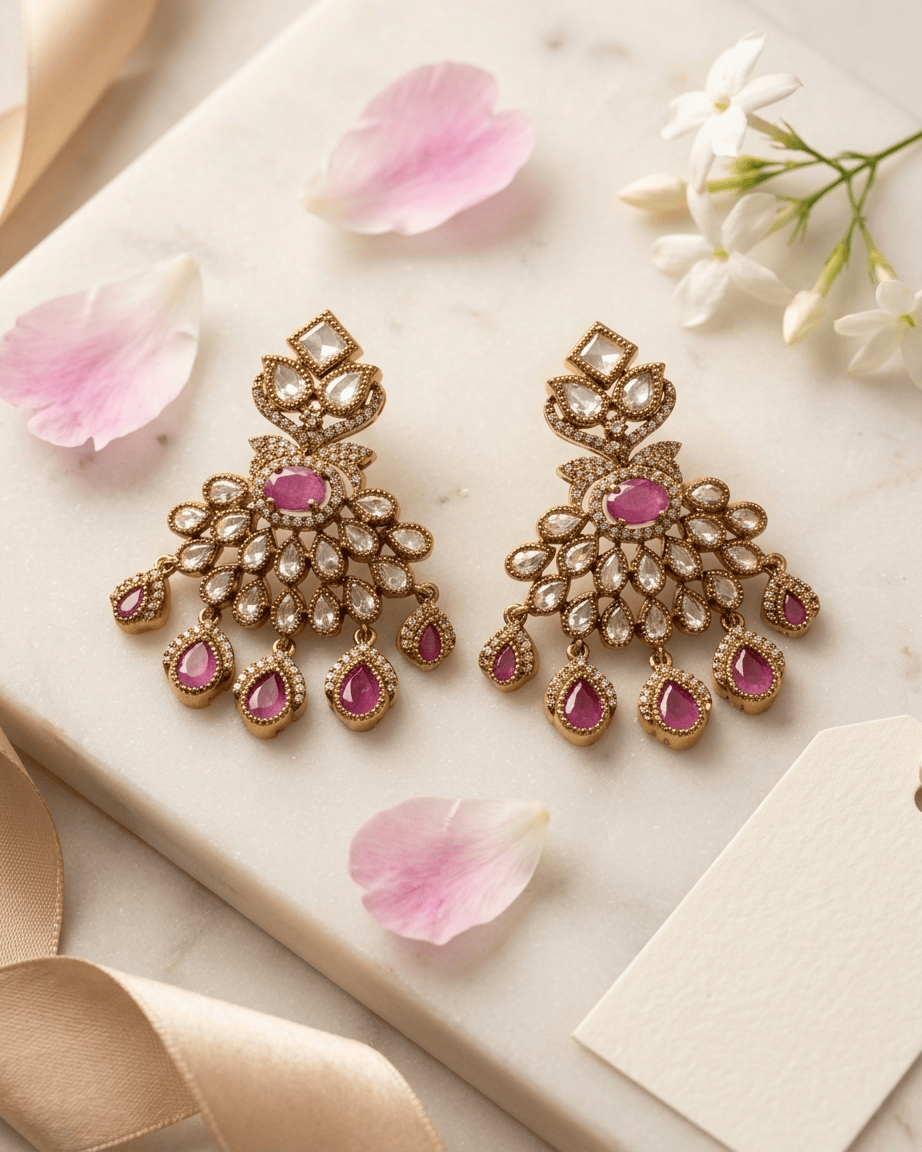 Mataari Earrings Ruby Kundan Polki Moissanite Chandbali Emerald Teardrop Bridal Earrings