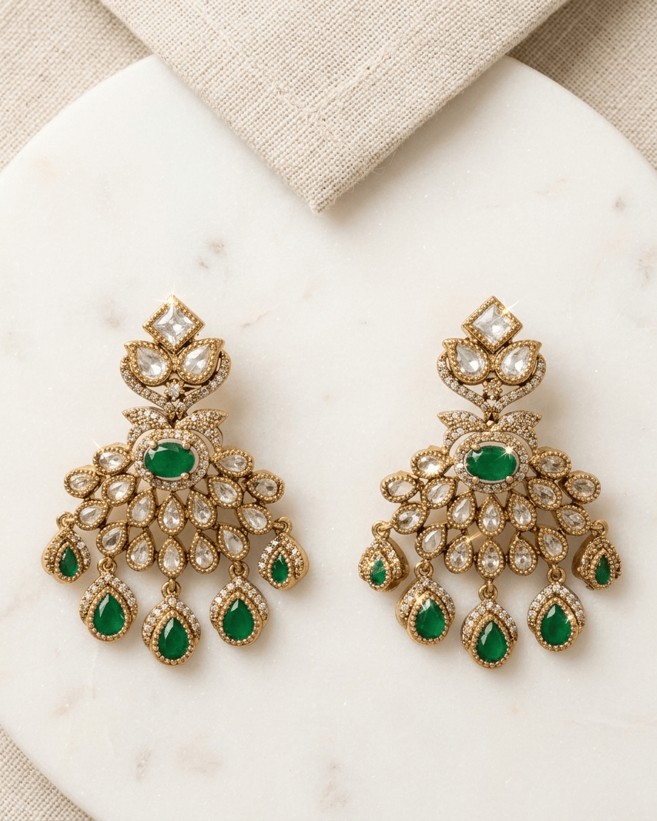 Mataari Earrings Ruby Kundan Polki Moissanite Chandbali Emerald Teardrop Bridal Earrings