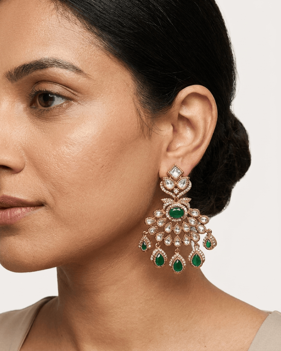 Mataari Earrings Ruby Kundan Polki Moissanite Chandbali Emerald Teardrop Bridal Earrings