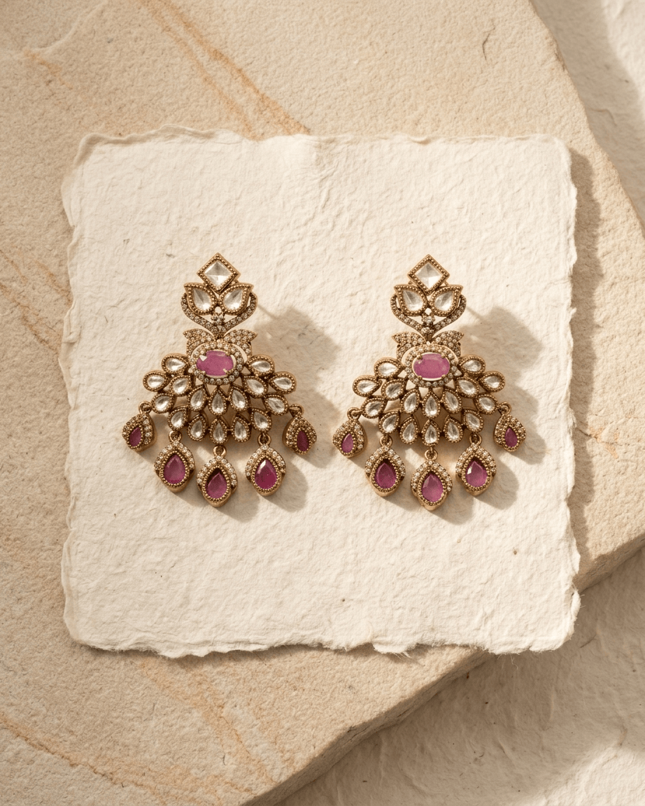 Mataari Earrings Ruby Kundan Polki Moissanite Chandbali Emerald Teardrop Bridal Earrings