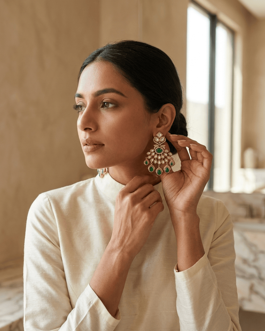 Mataari Earrings Ruby Kundan Polki Moissanite Chandbali Emerald Teardrop Bridal Earrings