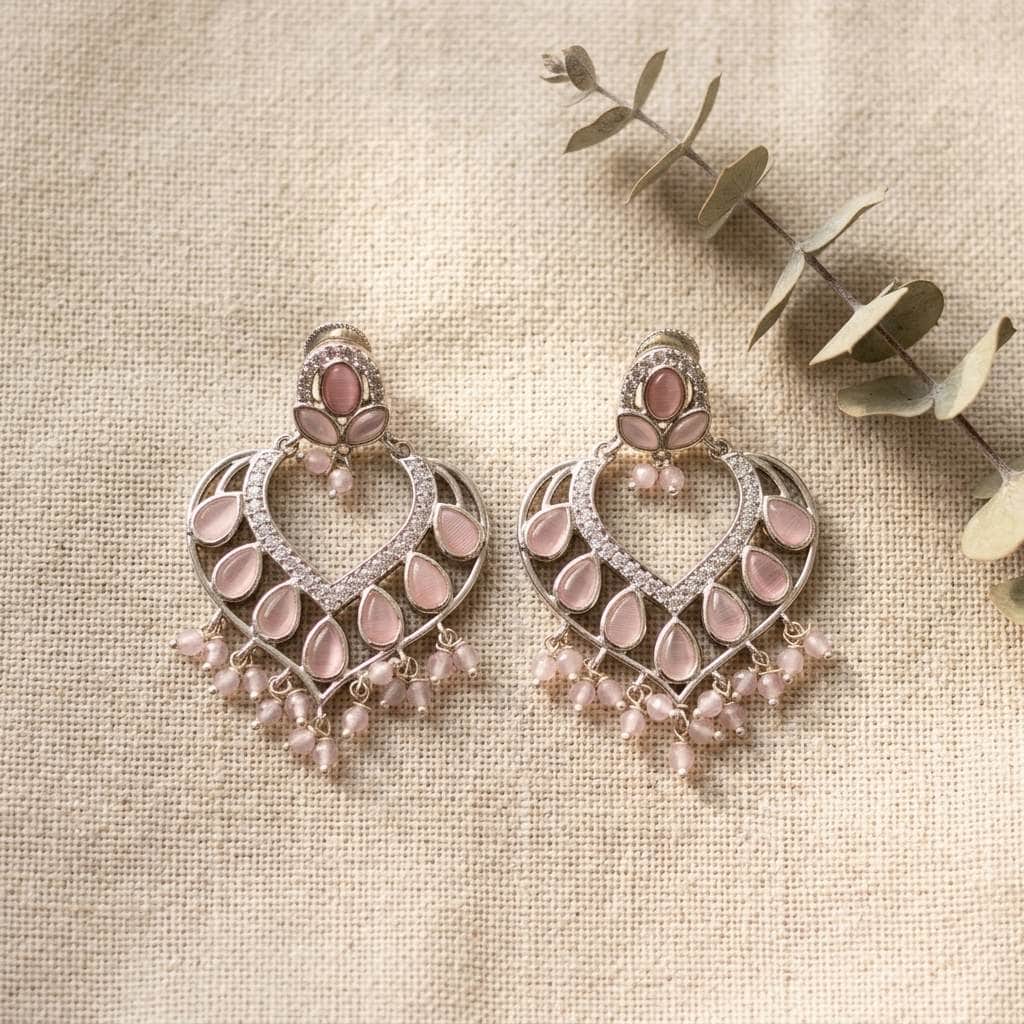 Mataari Earrings Silver Crystal Cubic Zirconia Chandbali Beaded Wedding Earrings