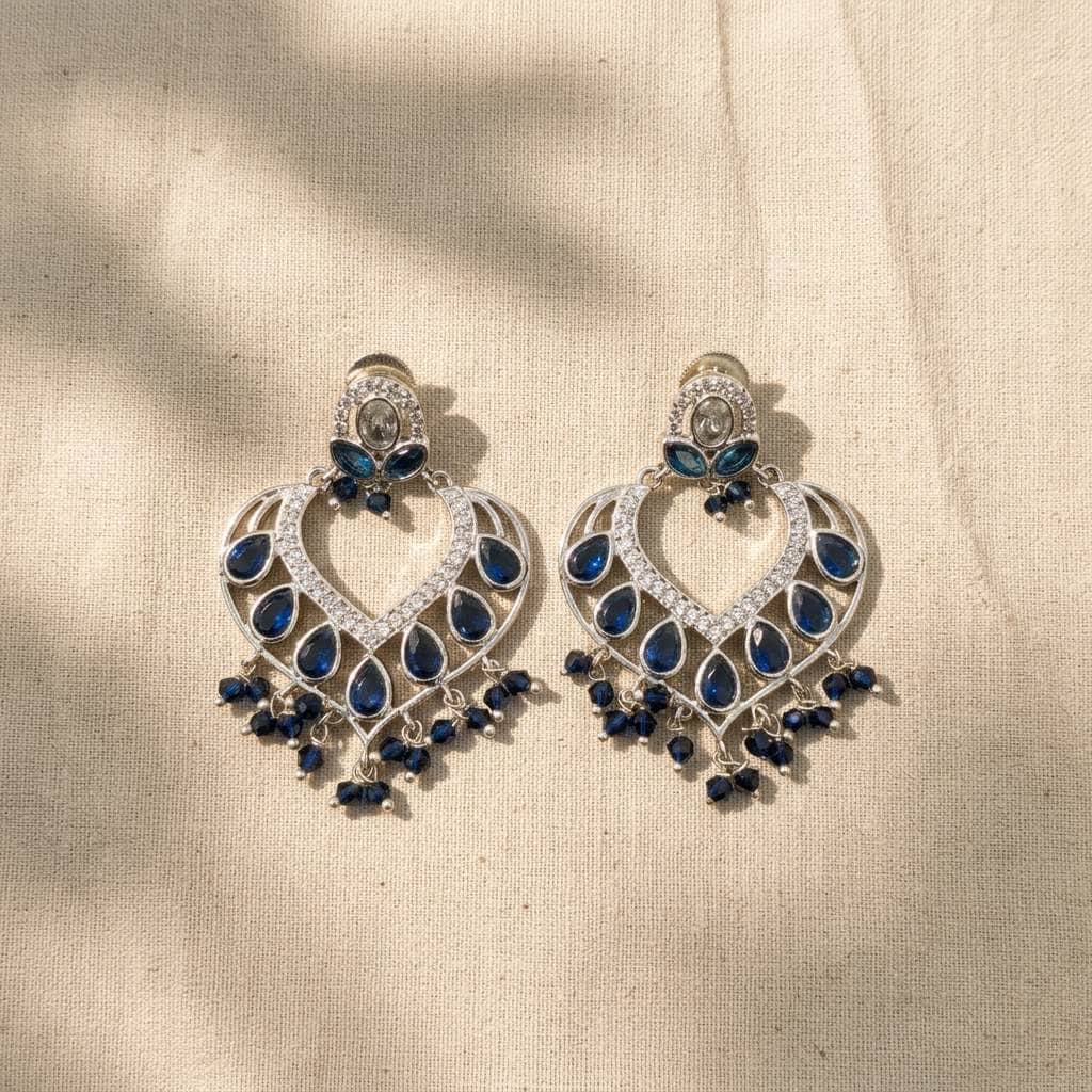 Mataari Earrings Silver Crystal Cubic Zirconia Chandbali Beaded Wedding Earrings