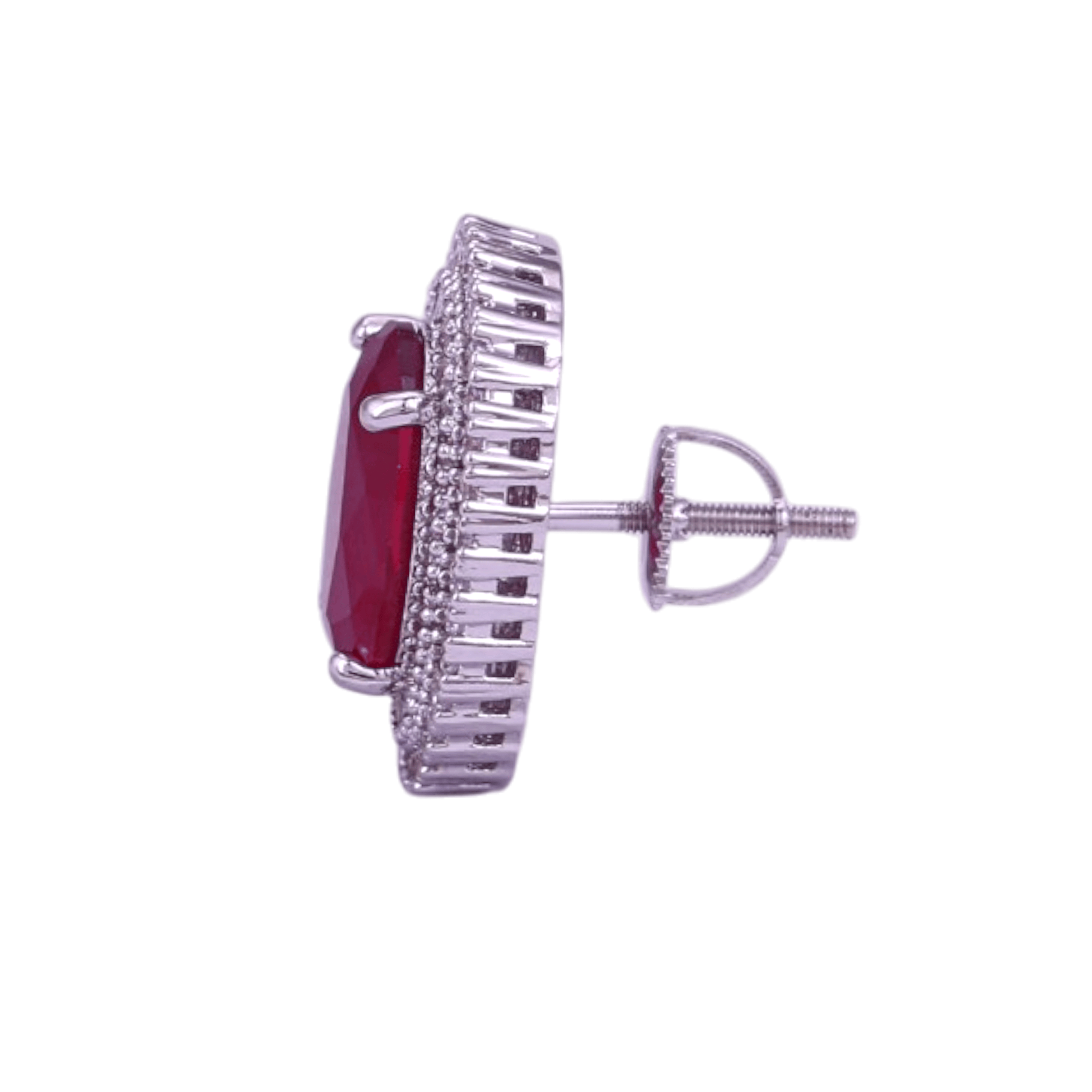 Mataari Earrings Silver Plated Crystal Moissanite Oval Stud Earrings with Black Sapphire, Ruby & Emerald Stones