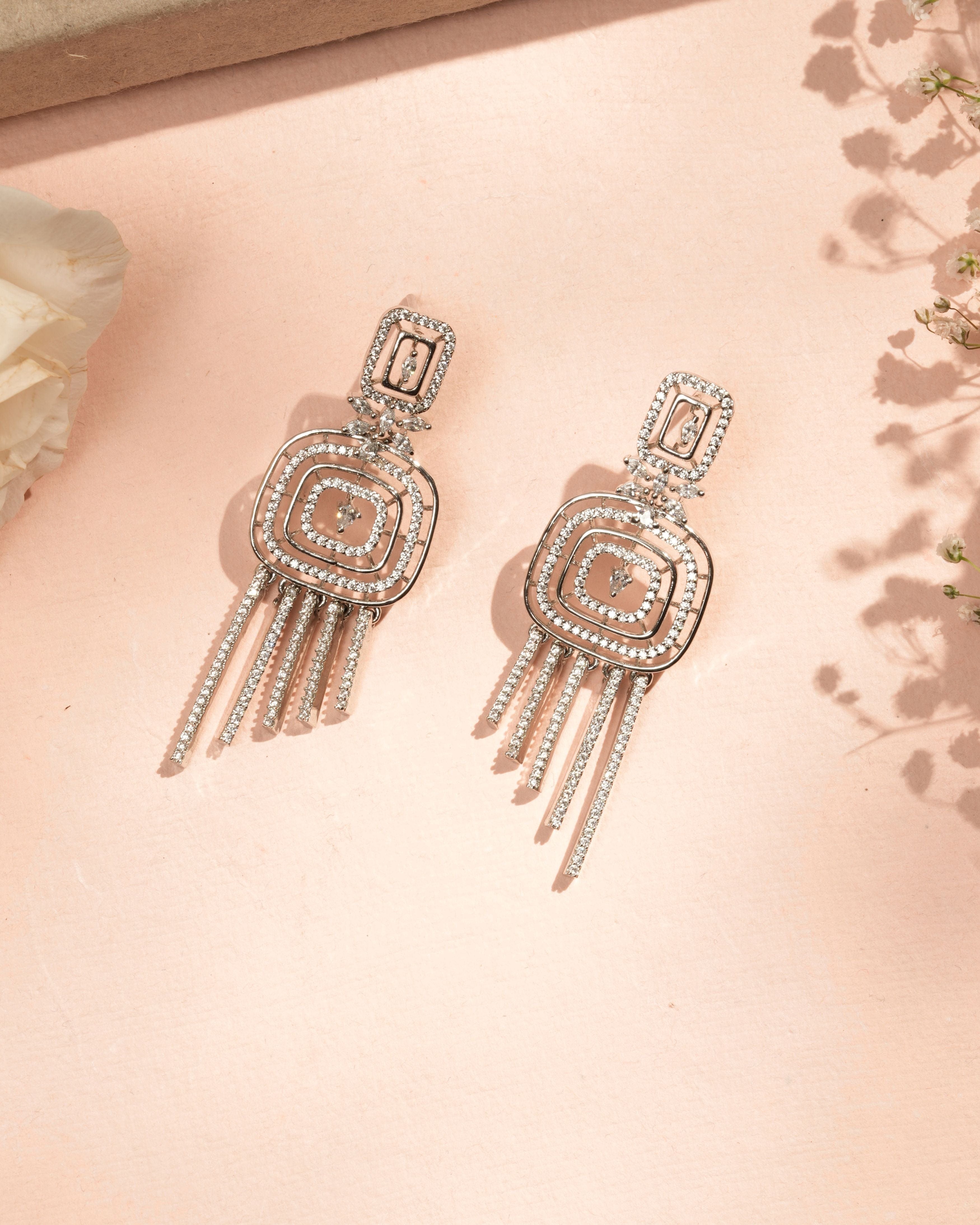 Mataari Earrings Sparkling Square Tassel Earrings