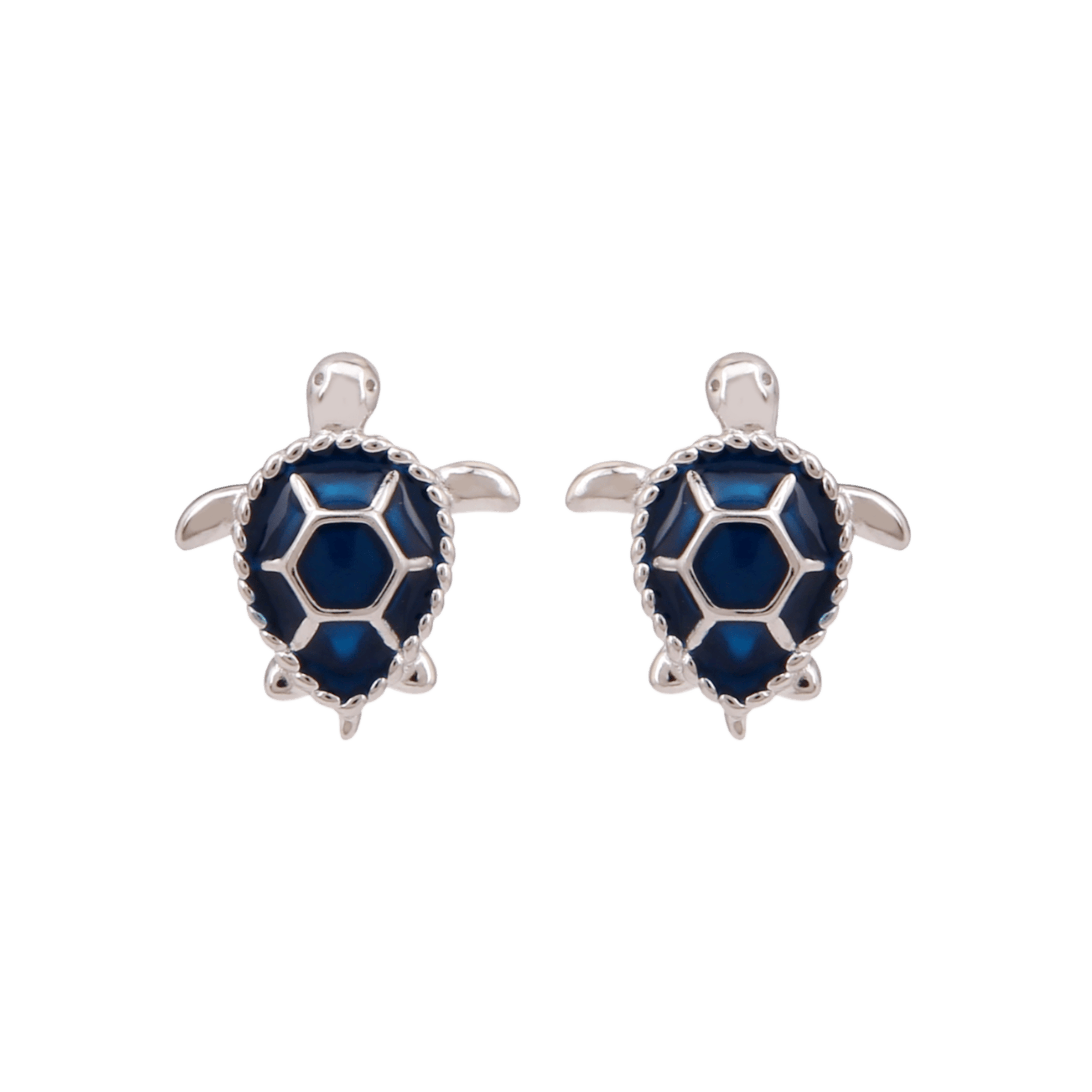 Mataari Earrings Sterling Silver Sea Turtle Enamel Blue Sapphire Stud Earrings