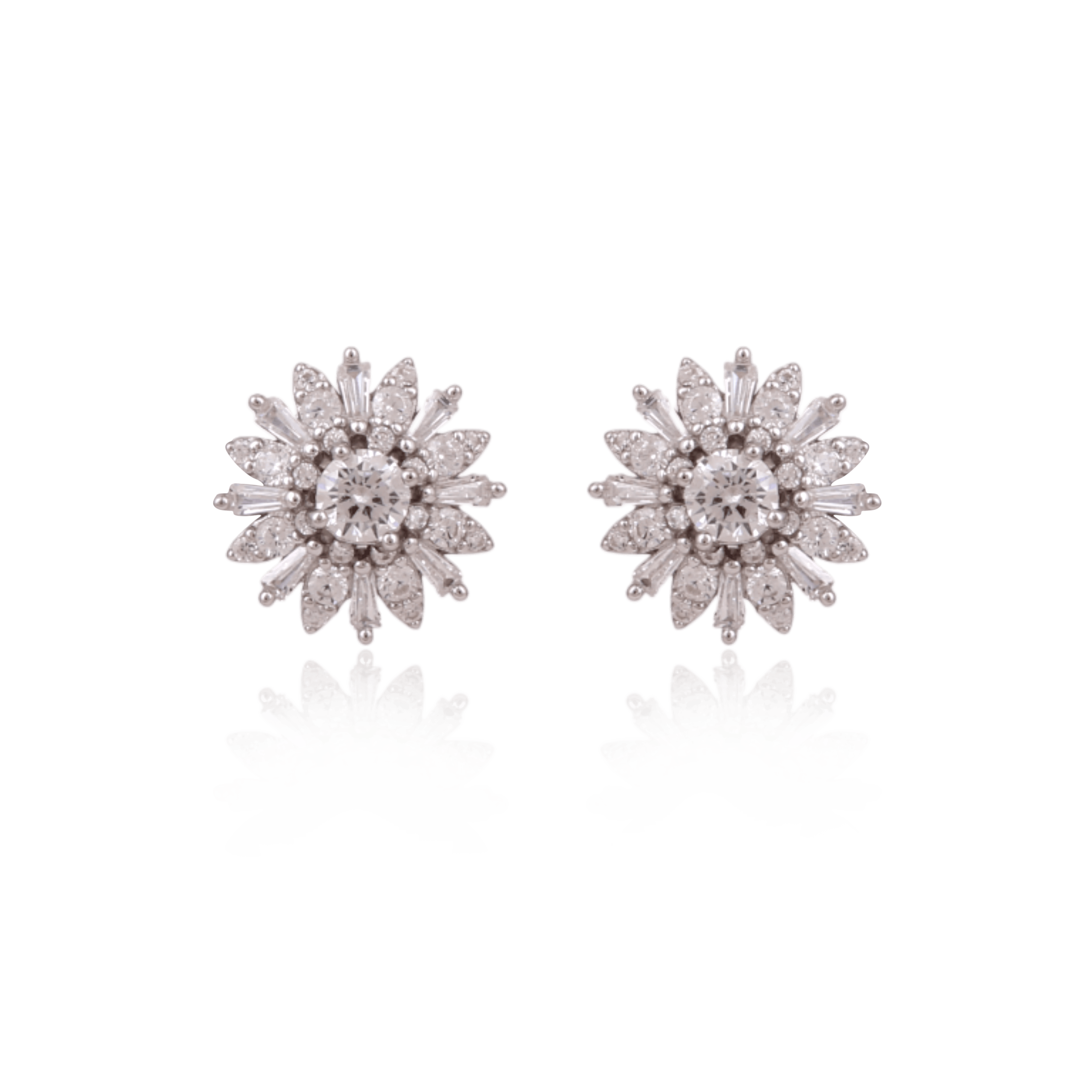 Mataari Earrings Sterling Silver Sun Flower Cubic Zirconia Stud Earrings