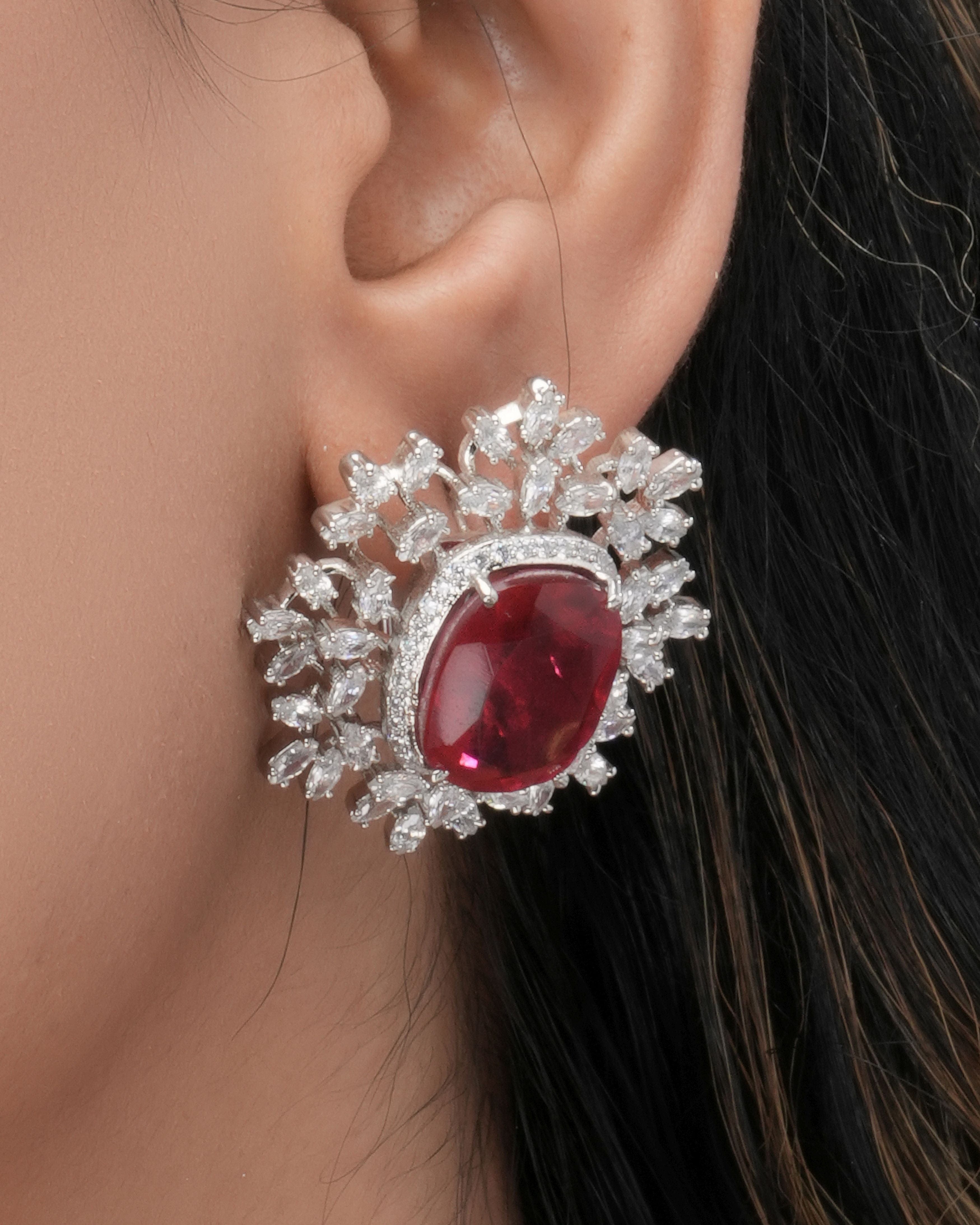 Mataari Earrings,Tops Elegant Ruby Radiance Doublet Tops with Swarovski Elements