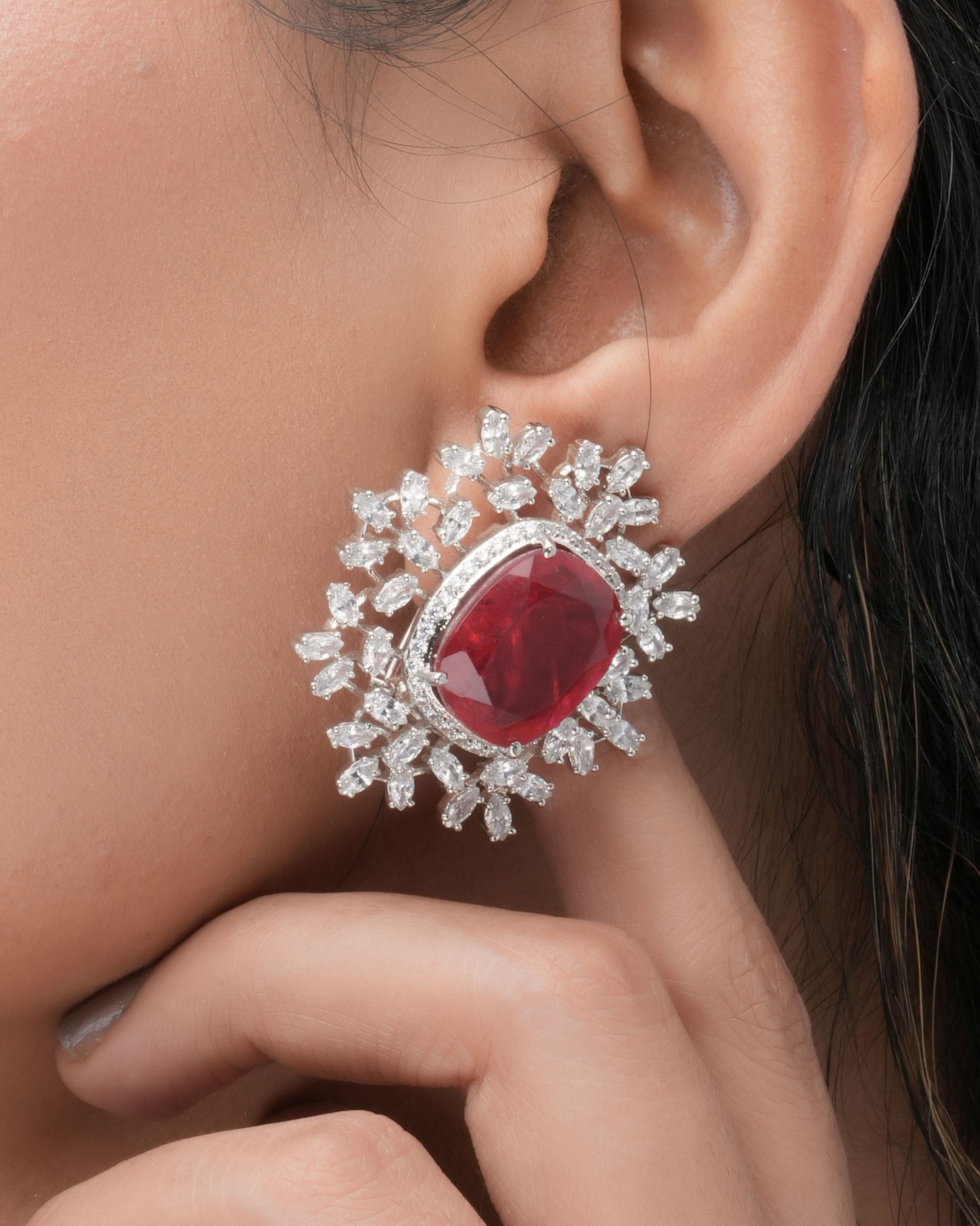 Mataari Earrings,Tops Elegant Ruby Radiance Doublet Tops with Swarovski Elements