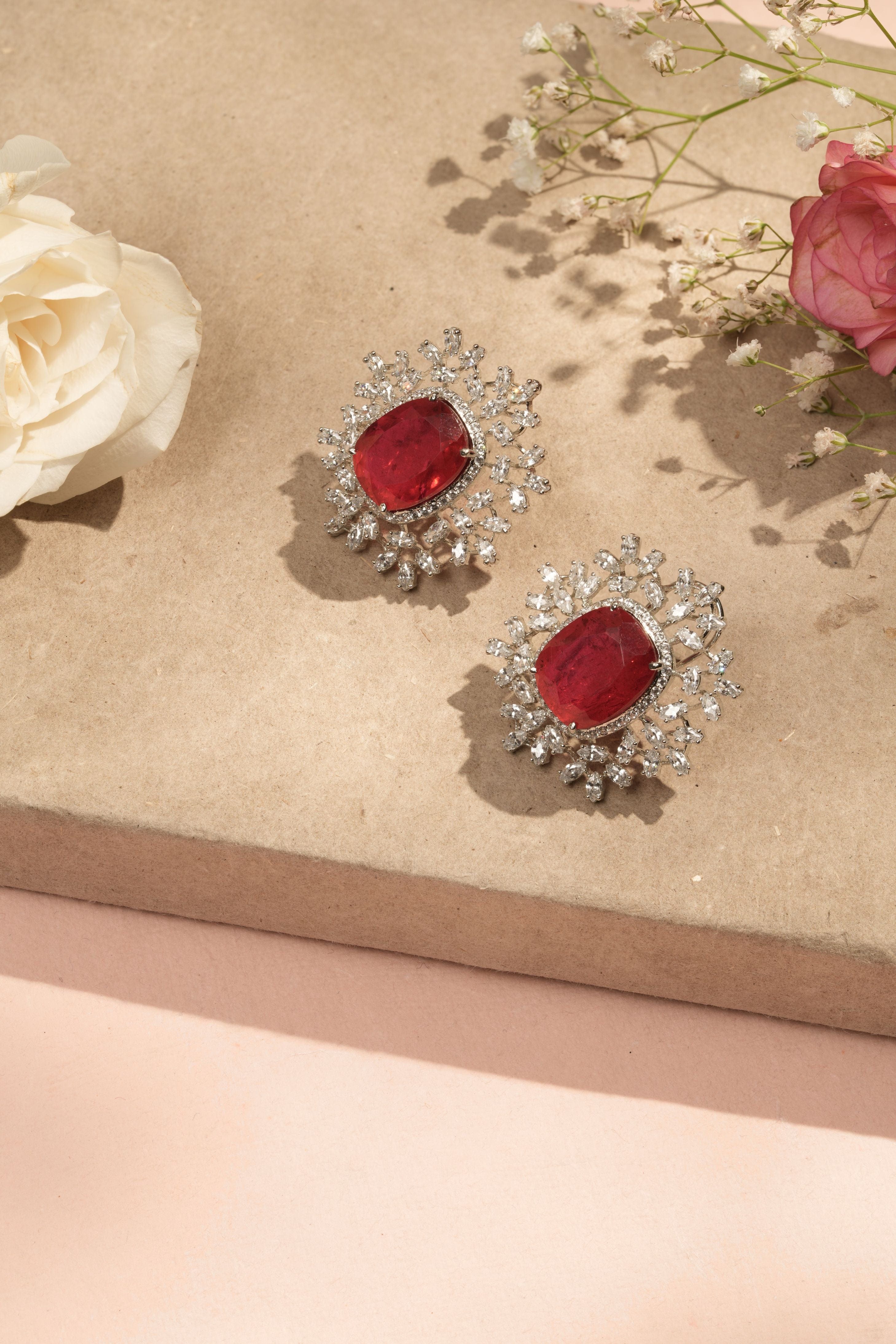 Mataari Earrings,Tops Elegant Ruby Radiance Doublet Tops with Swarovski Elements