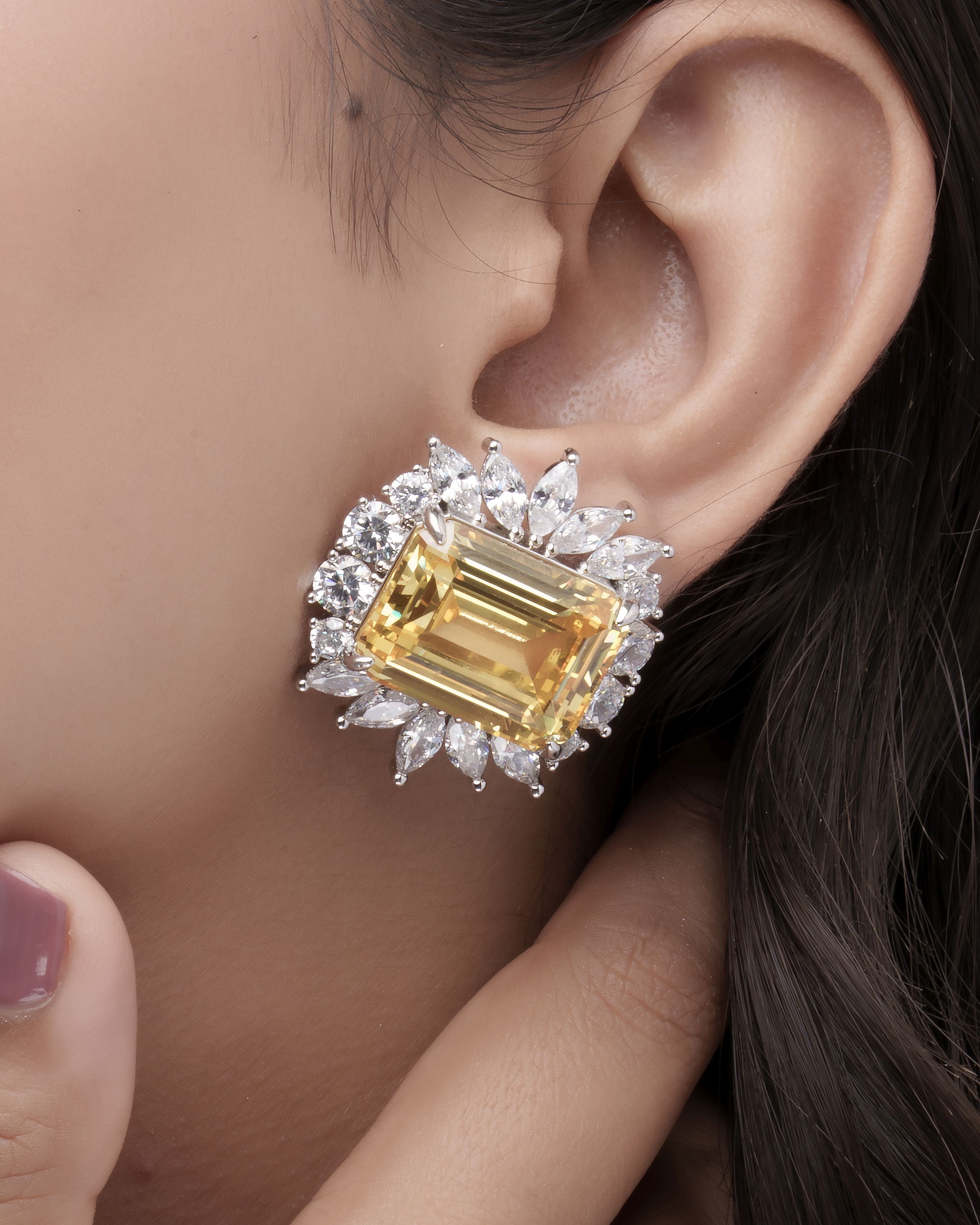 Mataari Earrings Emerald Laurel Halo Stud Earrings