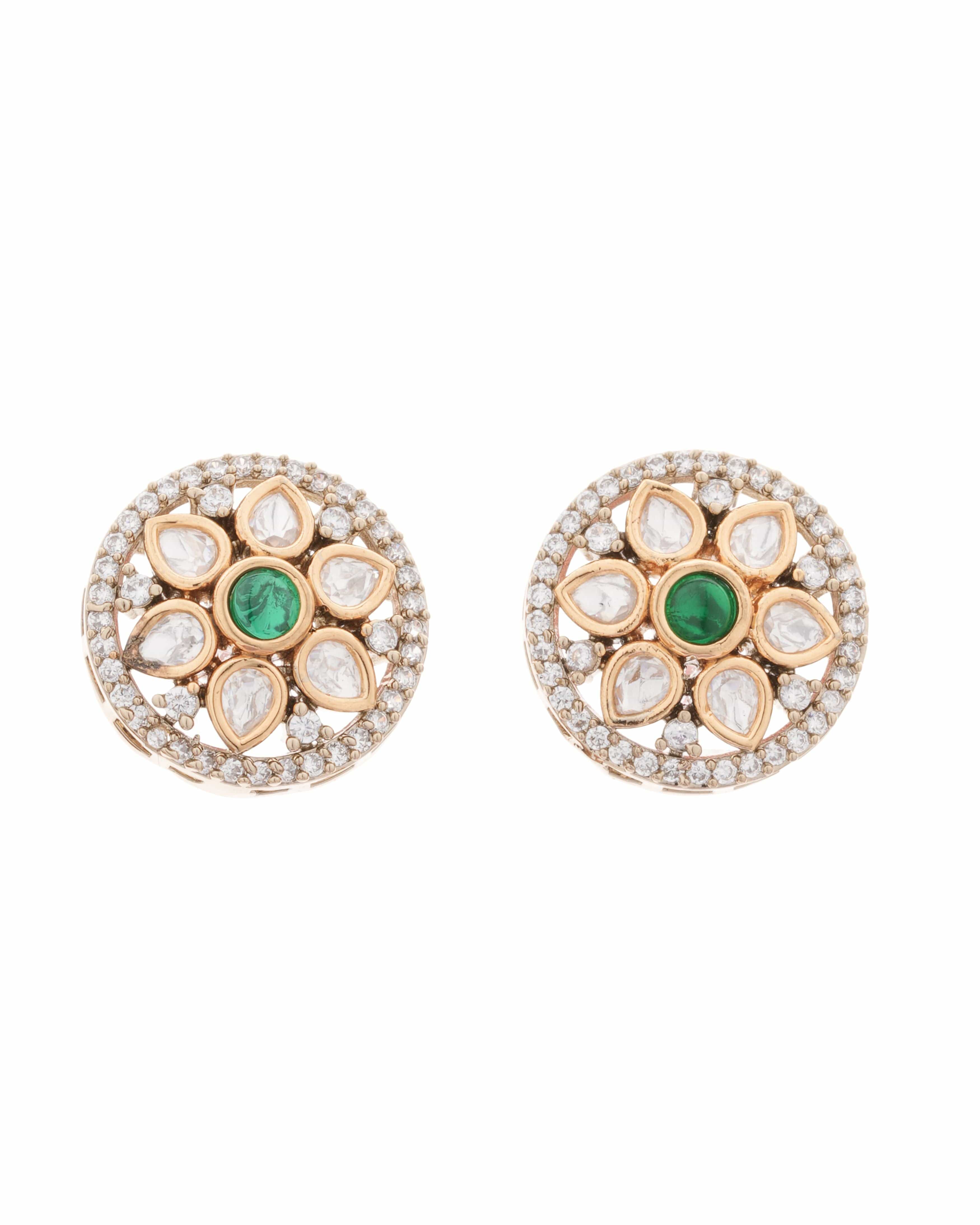 Mataari Kundan Style Emerald Sunburst Moissanite Jewelry