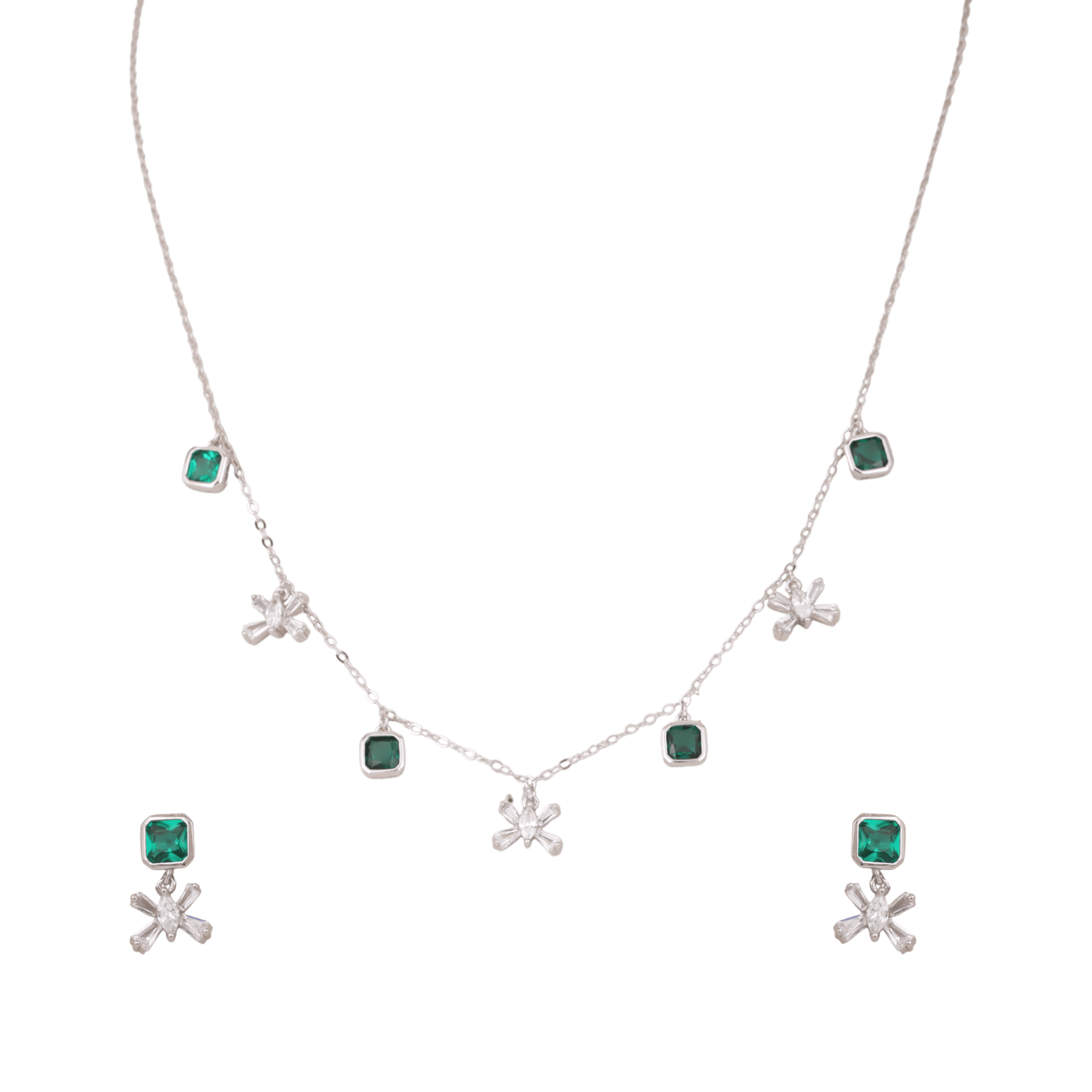 Mataari Necklace Amethyst Sterling Silver Emerald Baguette Butterfly Drop Minimalist Necklace