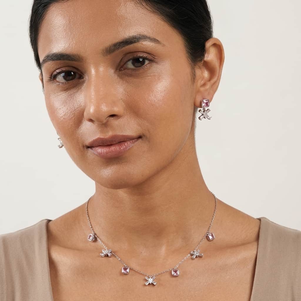 Mataari Necklace Amethyst Sterling Silver Emerald Baguette Butterfly Drop Minimalist Necklace