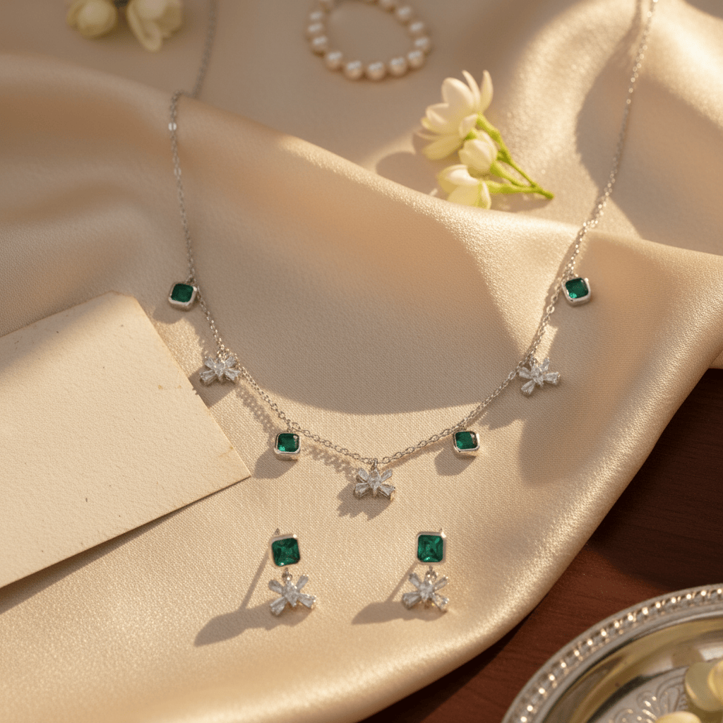 Mataari Necklace Amethyst Sterling Silver Emerald Baguette Butterfly Drop Minimalist Necklace
