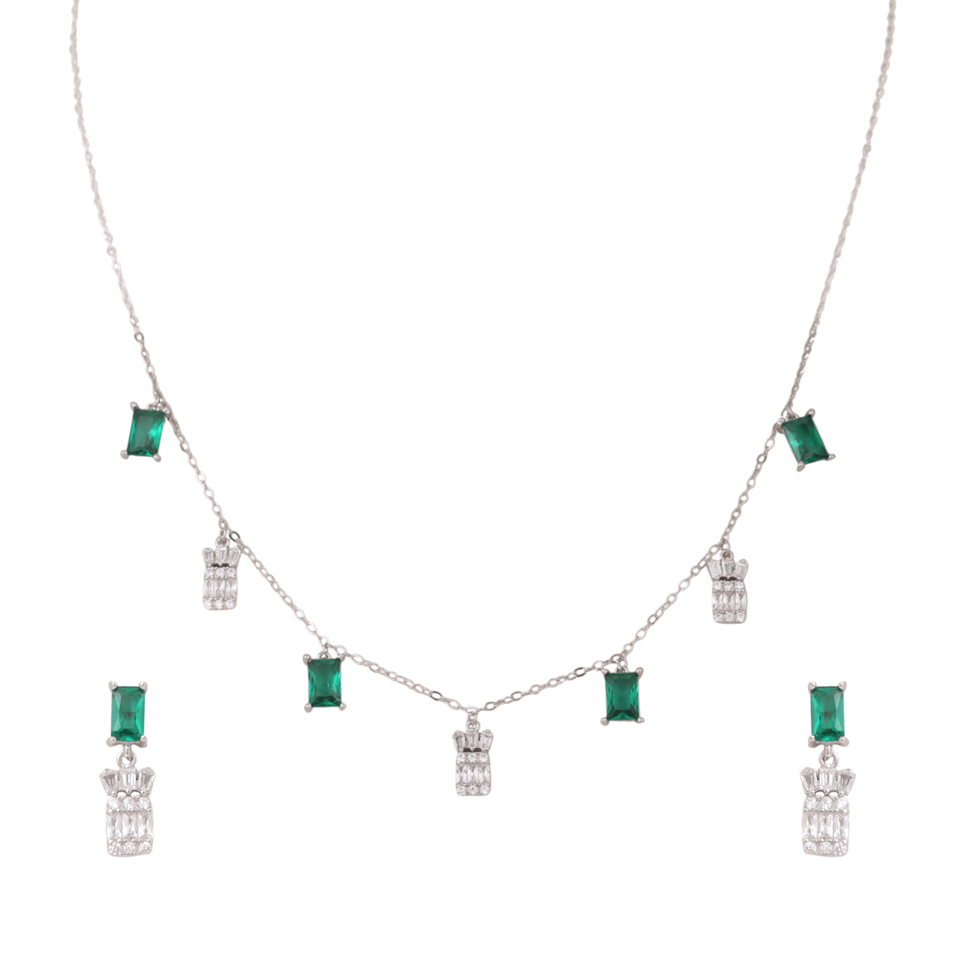 Mataari Necklace Emerald Sterling Silver Rose Quartz Baguette Drop Minimalist Necklace