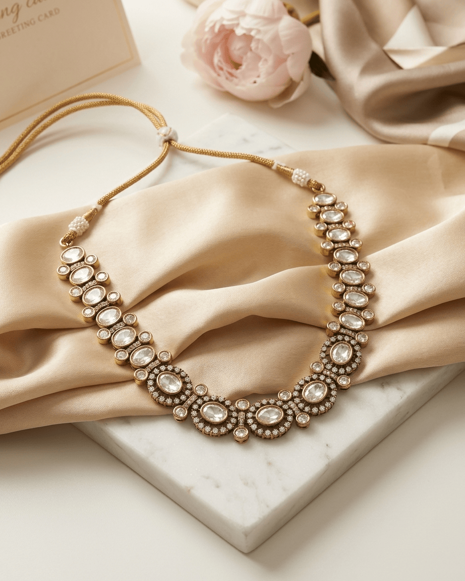 Mataari Necklace Gold Plated Kundan Polki Moissanite Solitaire Wedding Necklace