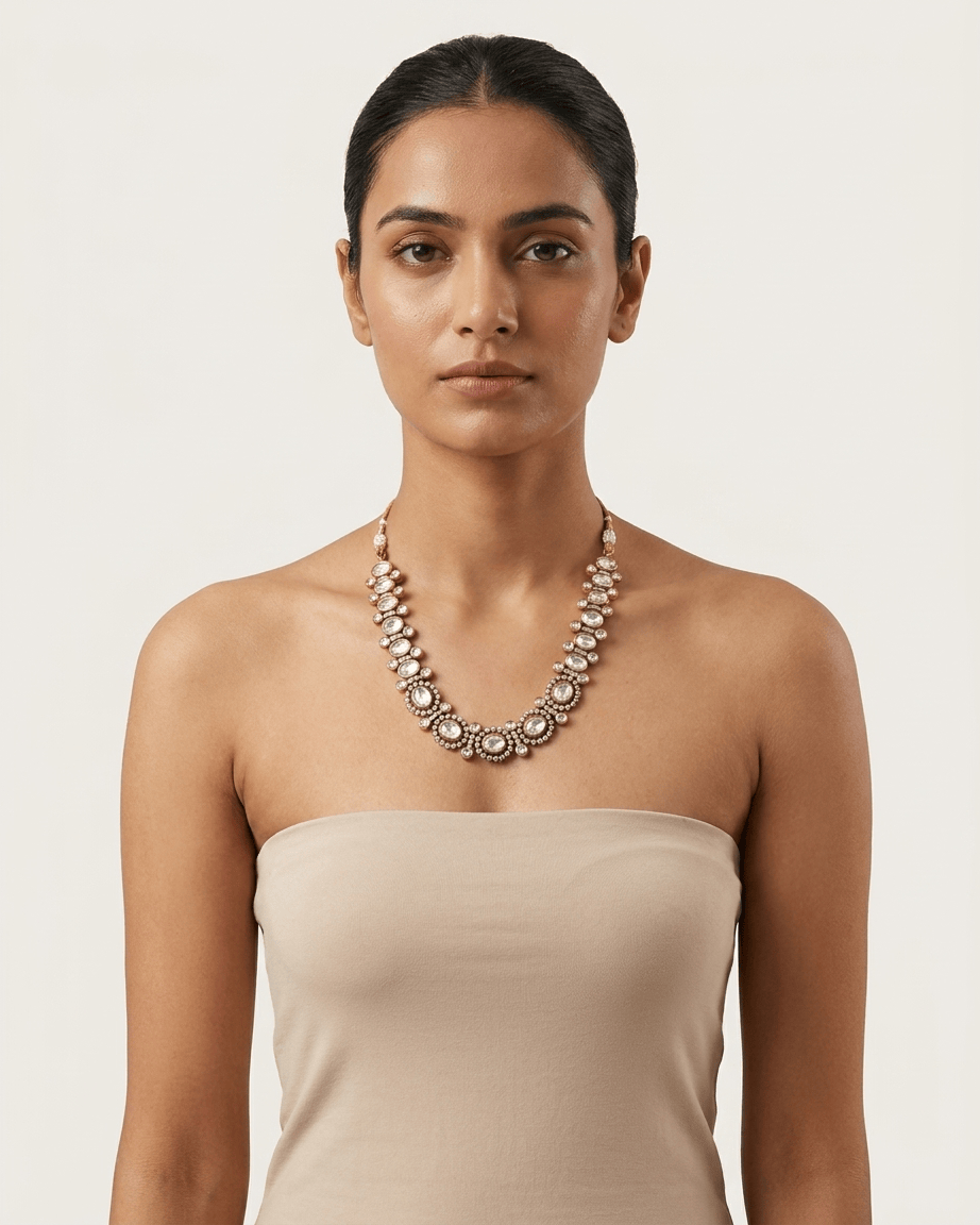 Mataari Necklace Gold Plated Kundan Polki Moissanite Solitaire Wedding Necklace