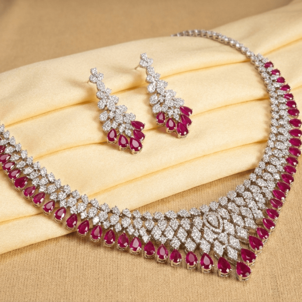 Mataari Necklace Red Royale Crystal Necklace & Earring Set | CZ | Indian Jewelry | Mataari