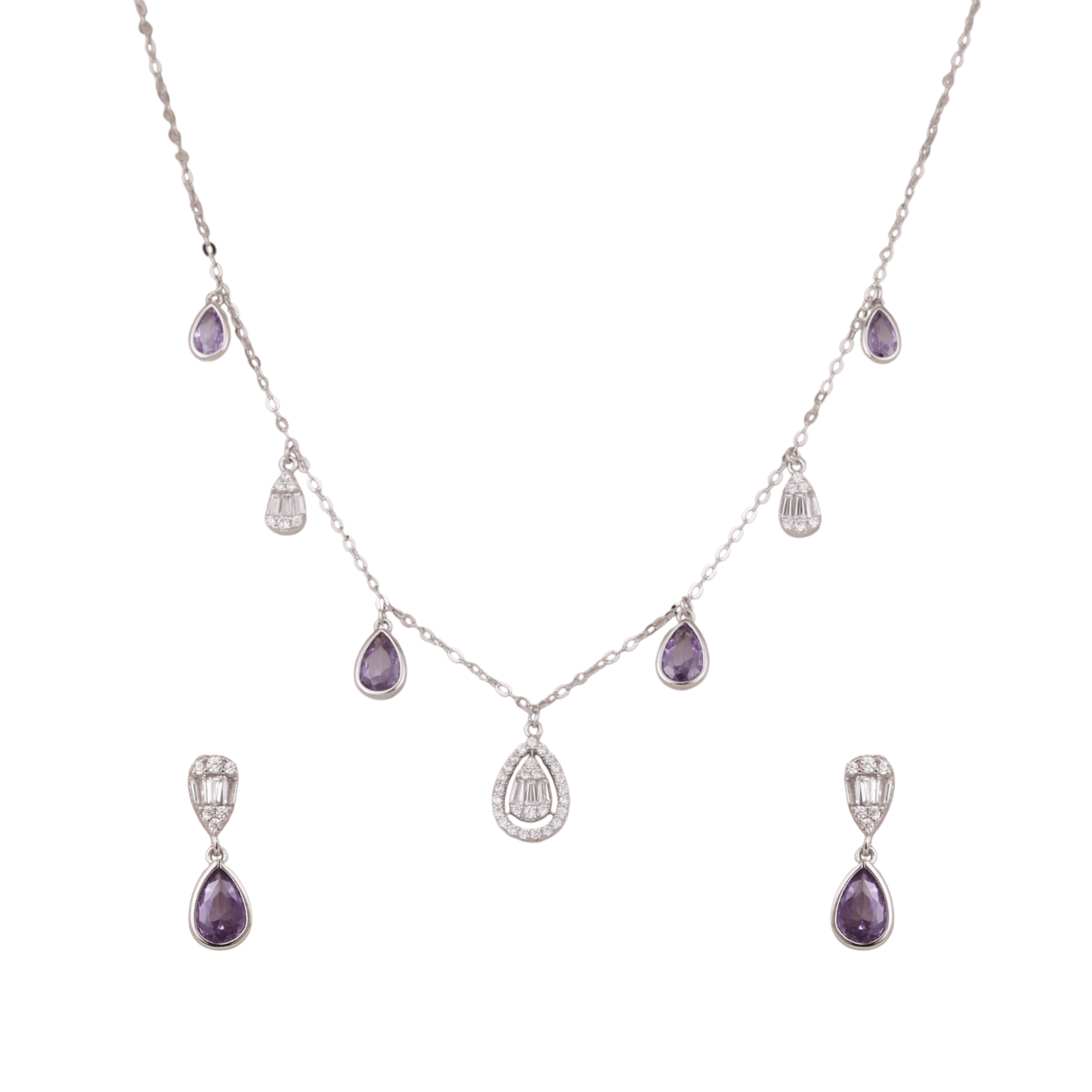 Mataari Necklace Rose Quartz Sterling Silver Amethyst Drop Minimalist Cubic Zirconia Necklace
