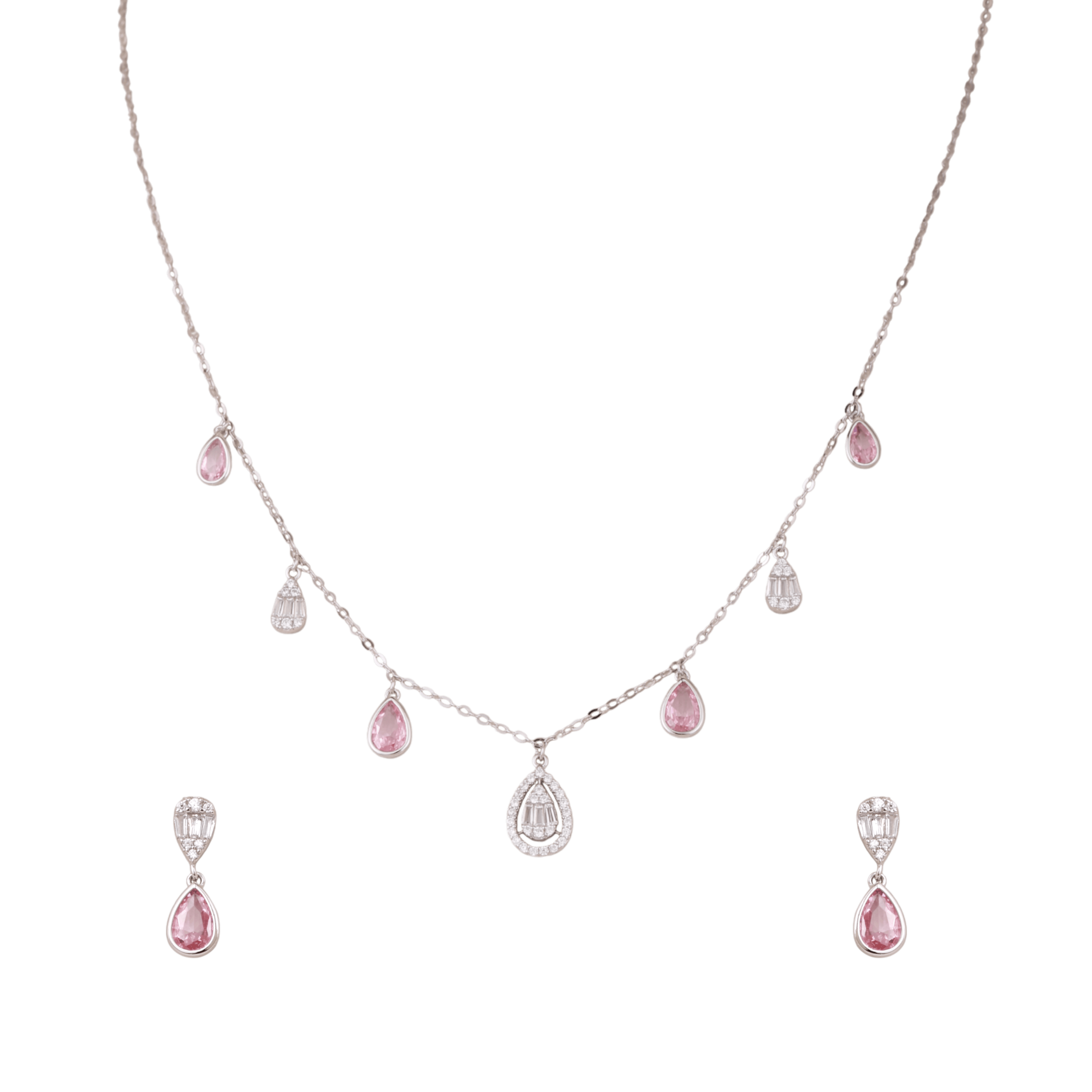 Mataari Necklace Rose Quartz Sterling Silver Amethyst Drop Minimalist Cubic Zirconia Necklace
