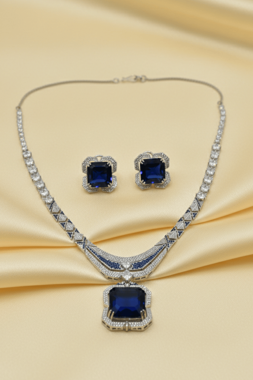 Mataari Necklace Royal Sapphire Statement Necklace & Earring Set | CZ | Indian Jewelry | Mataari