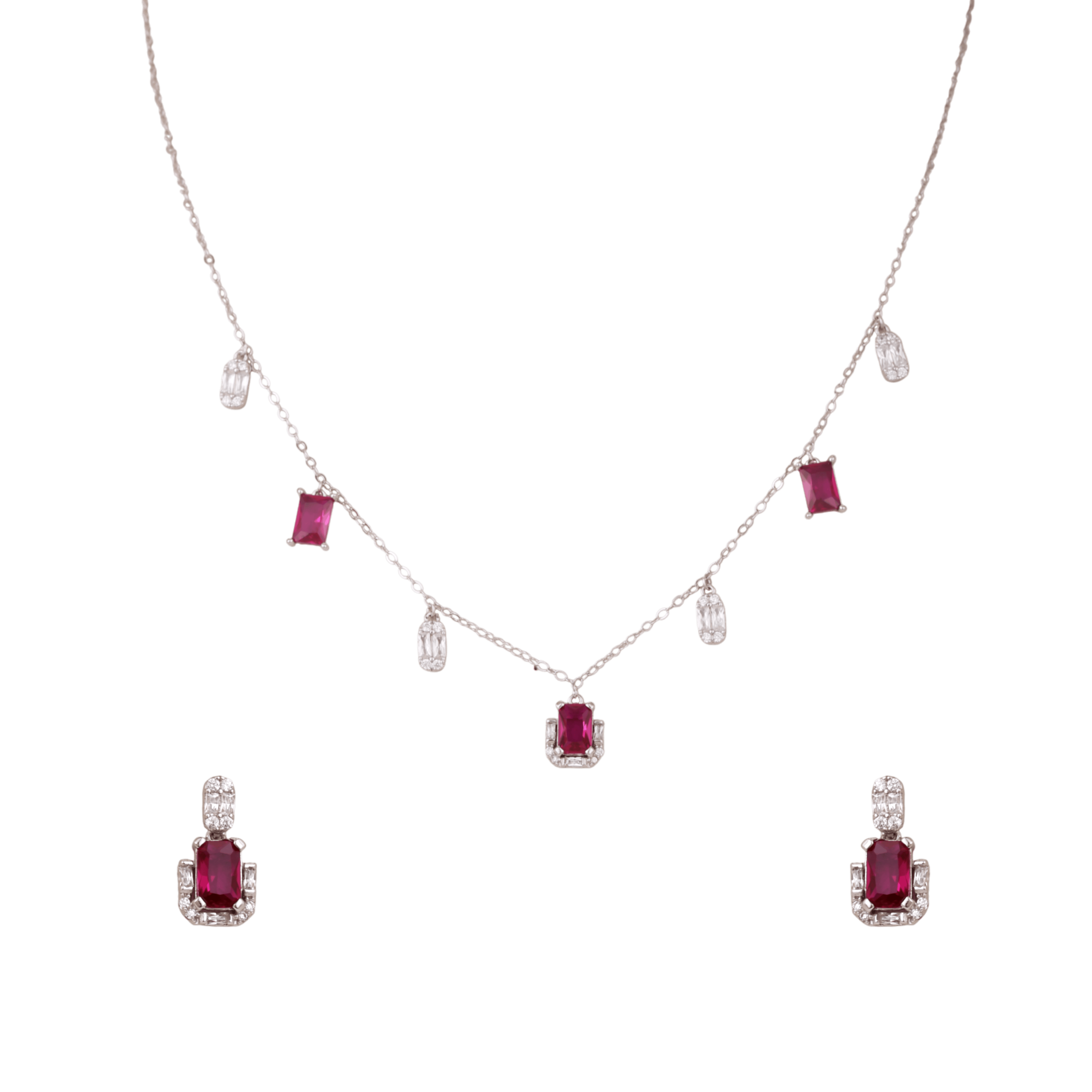 Mataari Necklace Ruby Sterling Silver Emerald Drop Cubic Zirconia Minimalist Emerald Necklace