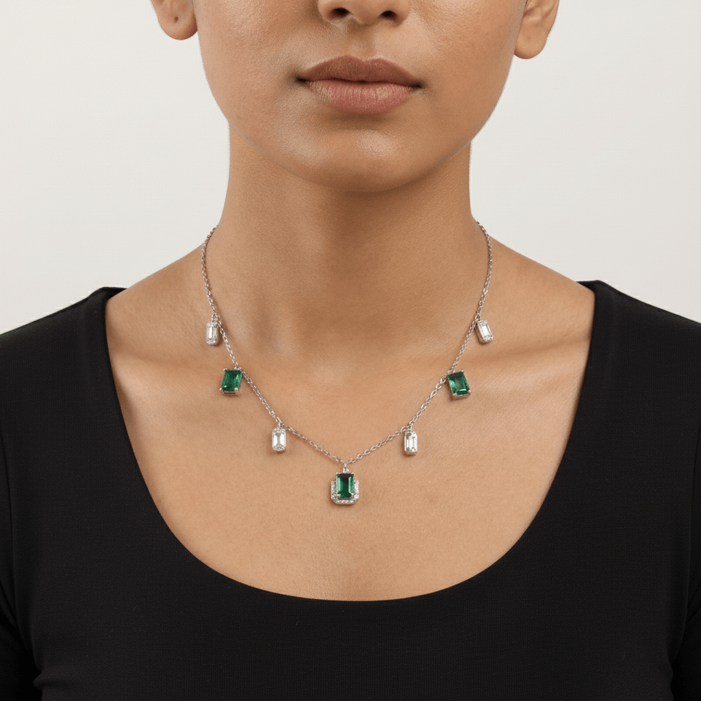 Mataari Necklace Ruby Sterling Silver Emerald Drop Cubic Zirconia Minimalist Emerald Necklace
